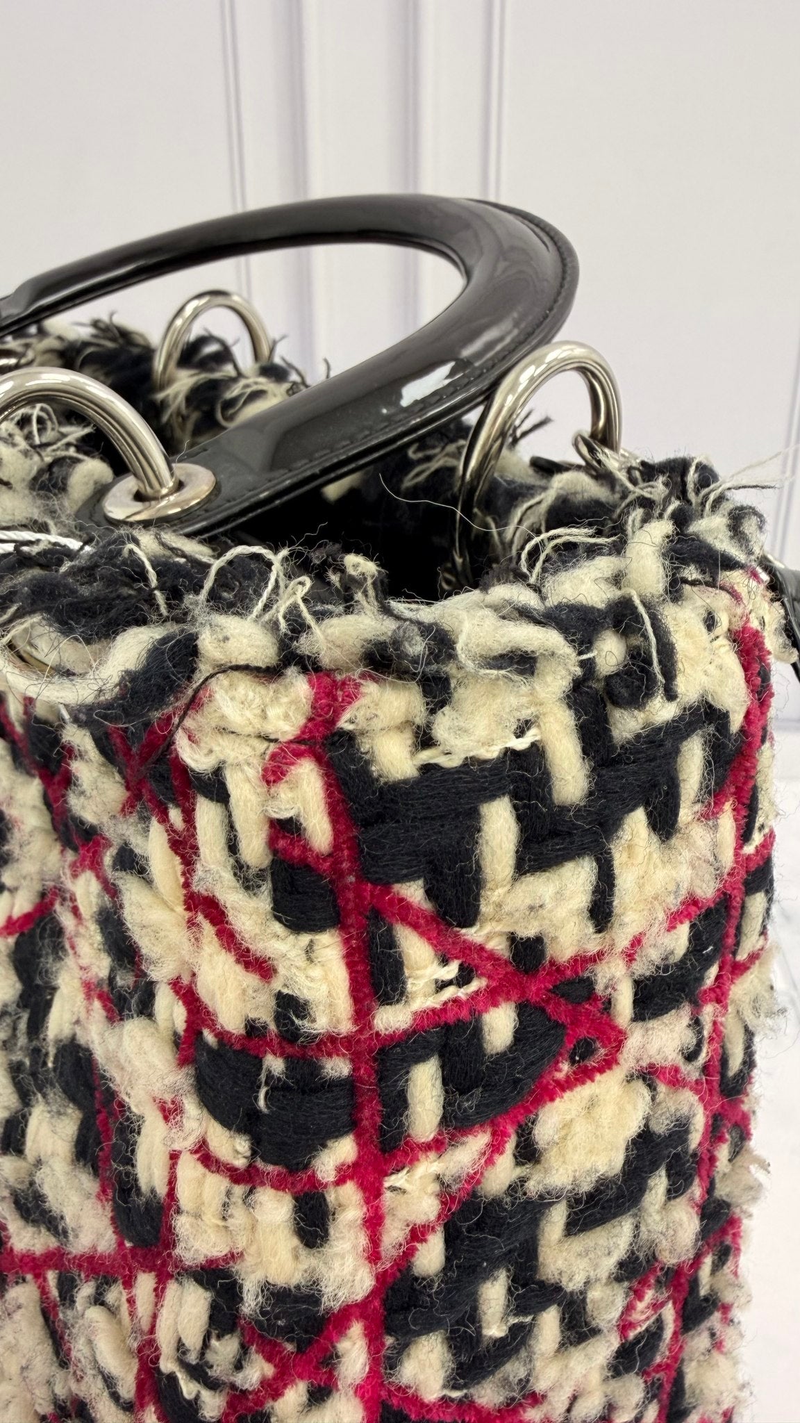 Christian Dior Multicolor Tweed Cannage Fringe Lady Dior Medium 2-Way Handbag
