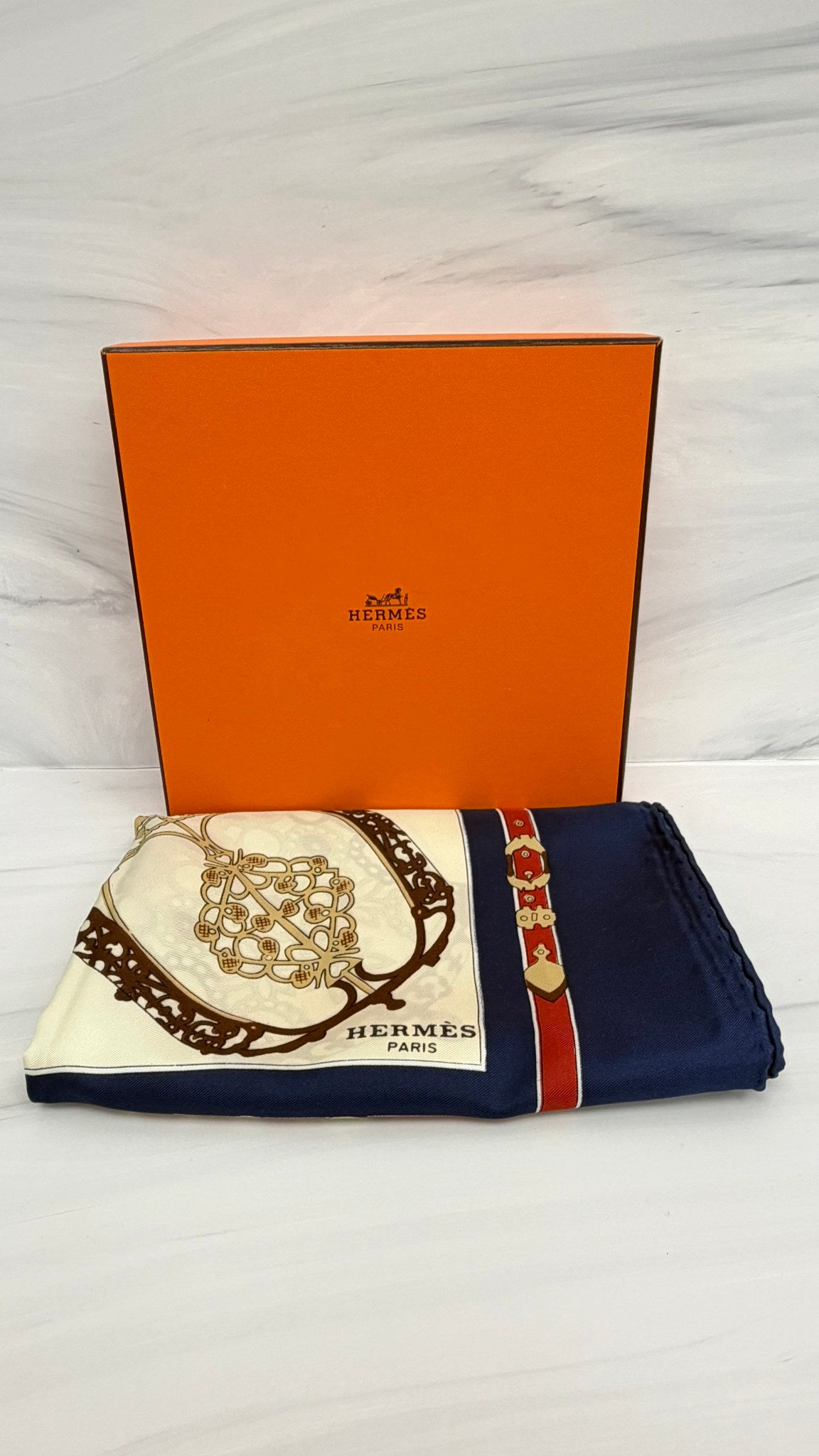 Hermes Blue Multicolor Silk Carre 90 "Les Muserolles" Scarf