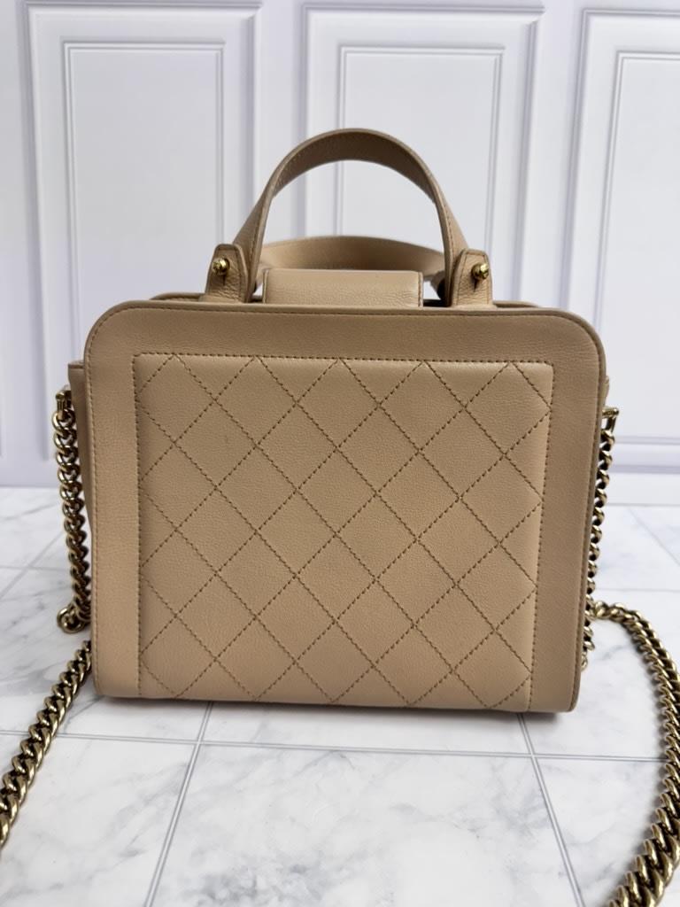 Chanel Beige Matelasse Label Click Small Shopping Tote Bag