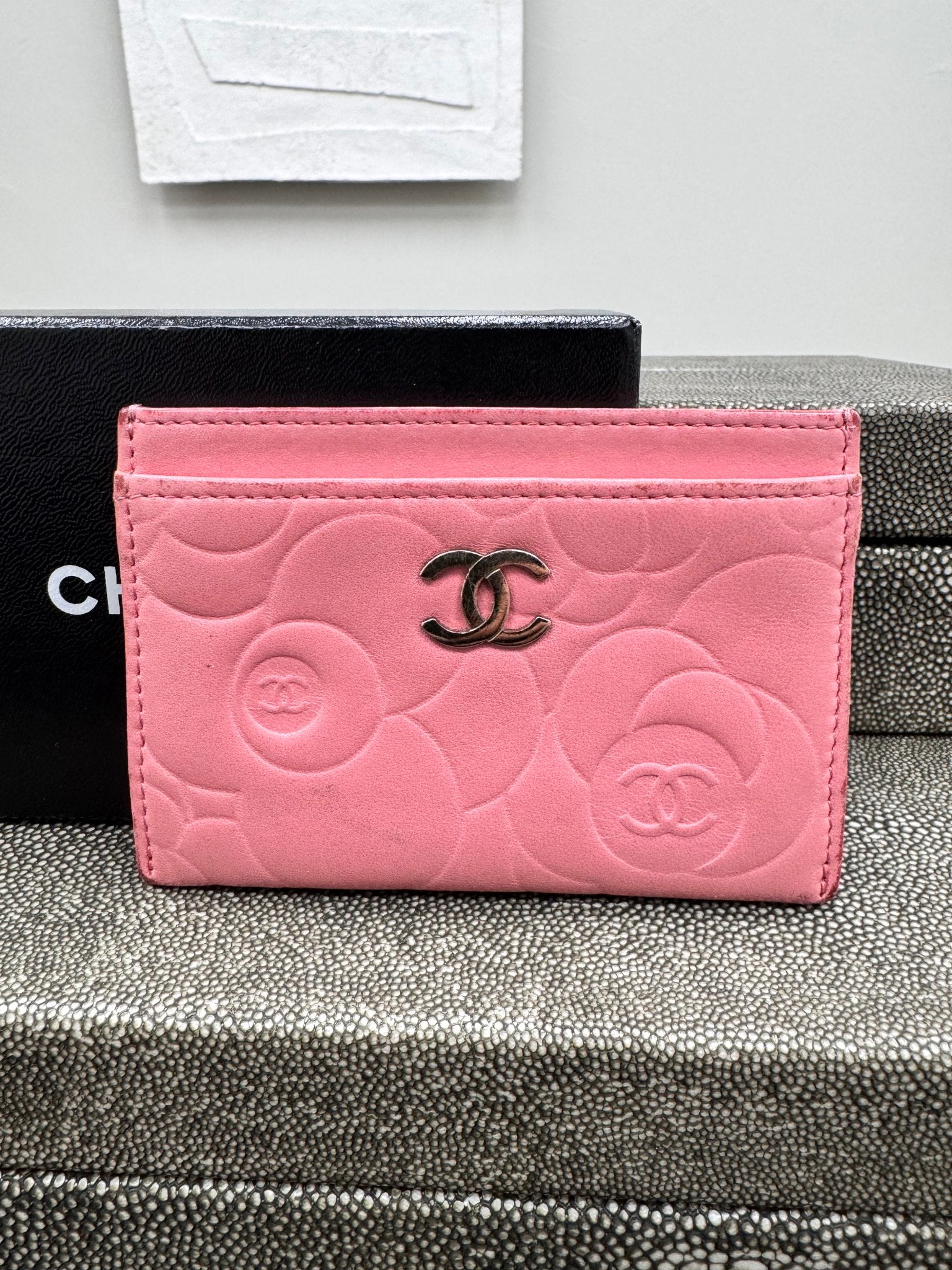 Chanel Pink Embossed Leather Card Case 