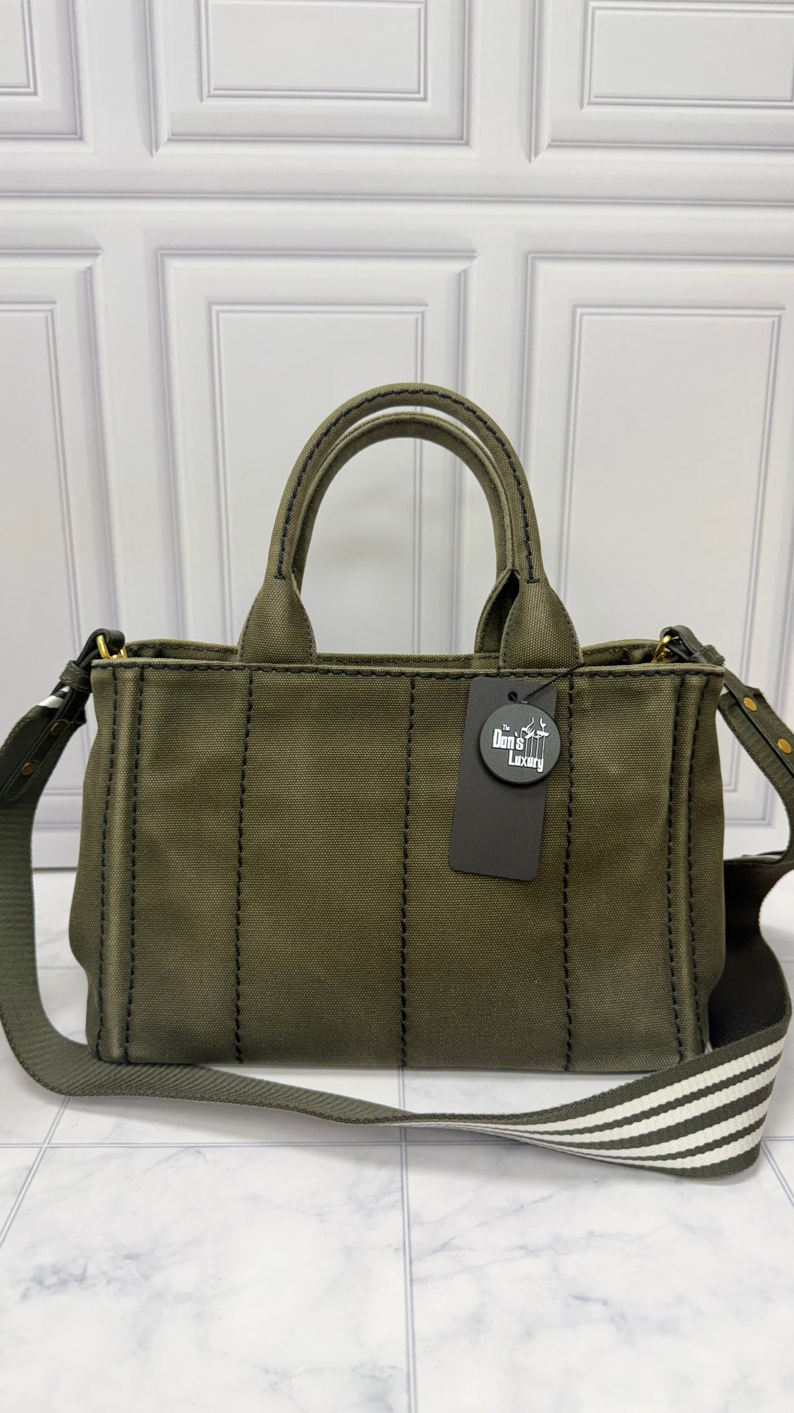Prada Green Canvas Canapa Small Tote Bag 