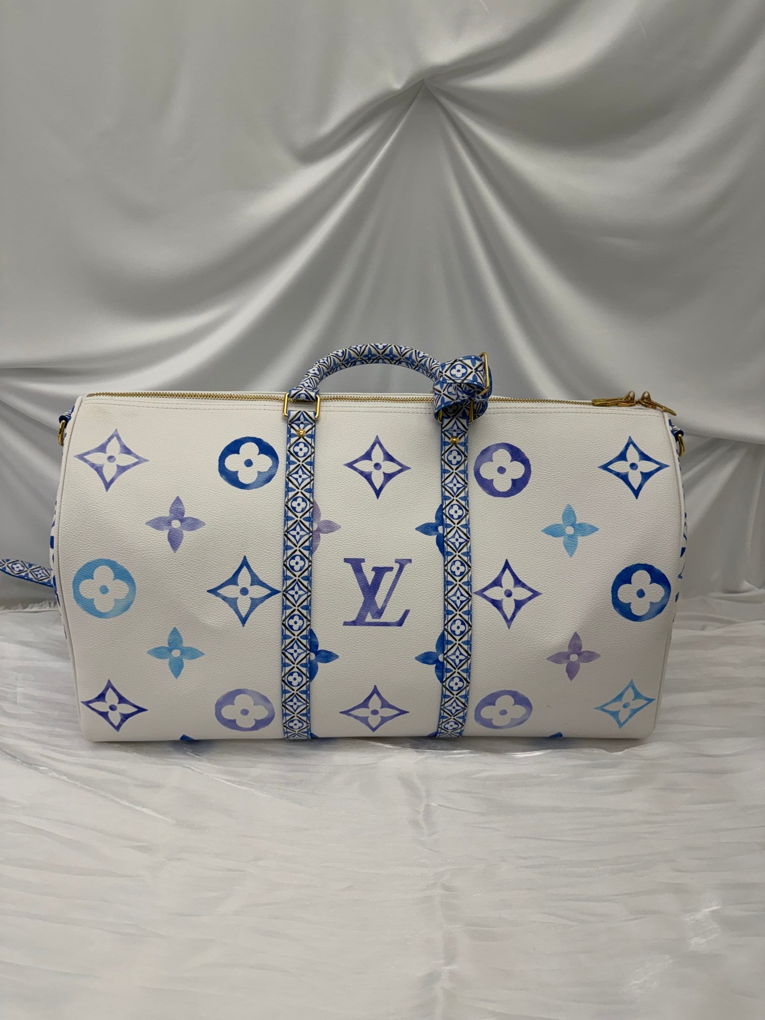  BRAND NEW- Louis Vuitton Blue Watercolor Monogram By The Pool Keepall 50 Bandouliere