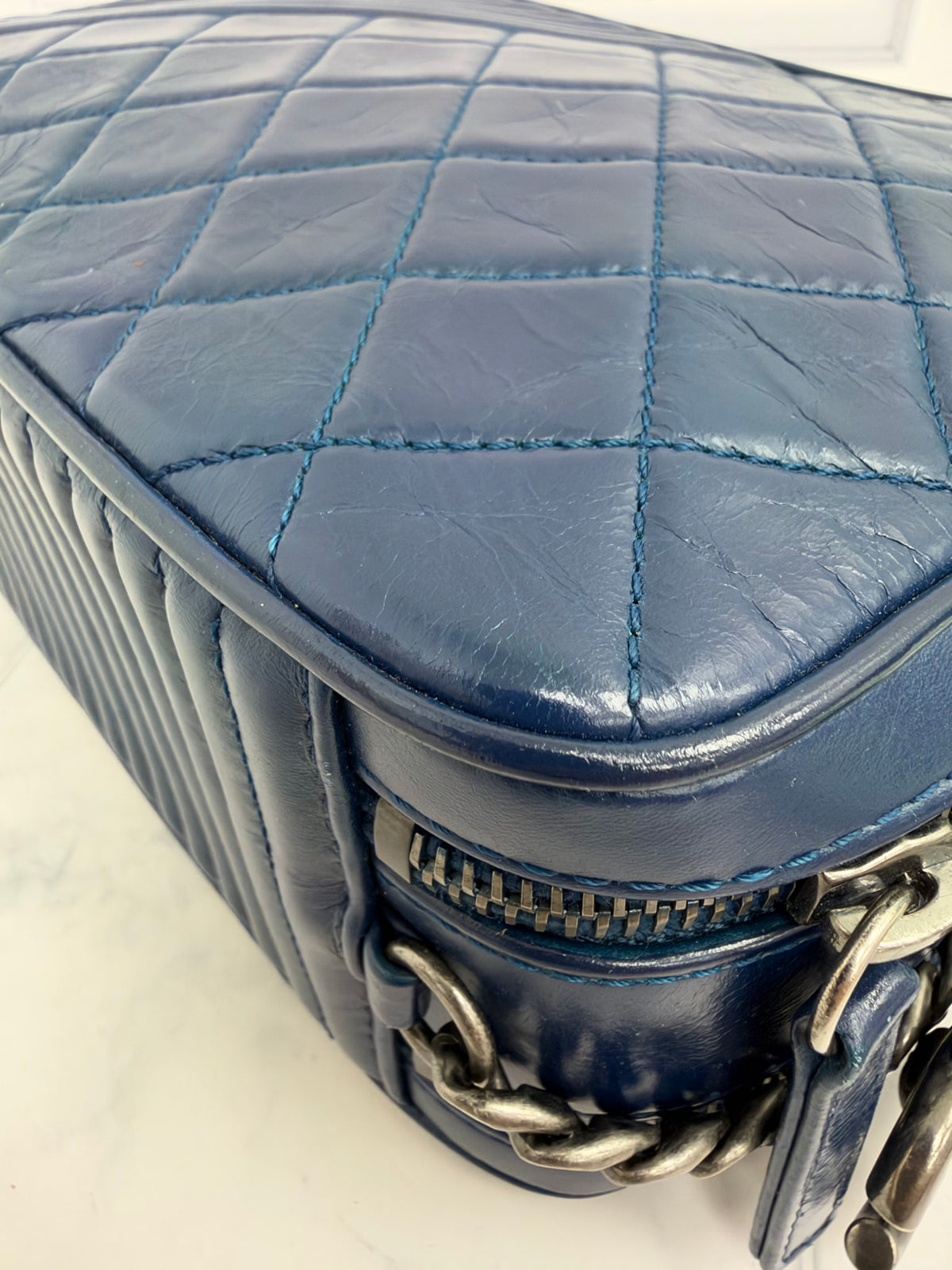 Chanel Blue Quilted Calfskin Coco Boy Camera Bag