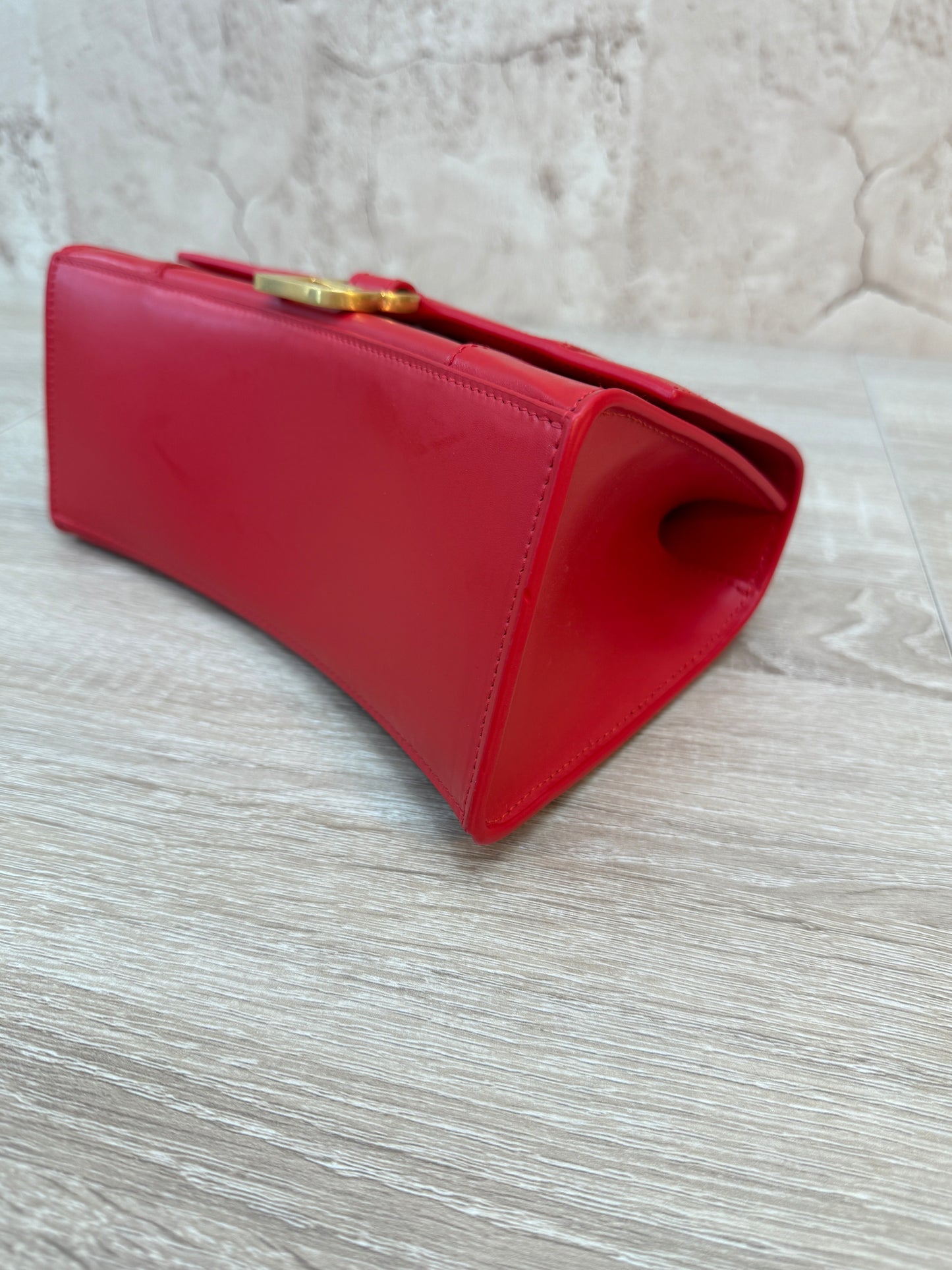 Balenciaga Red Calfskin Small Hourglass Top Handle Bag