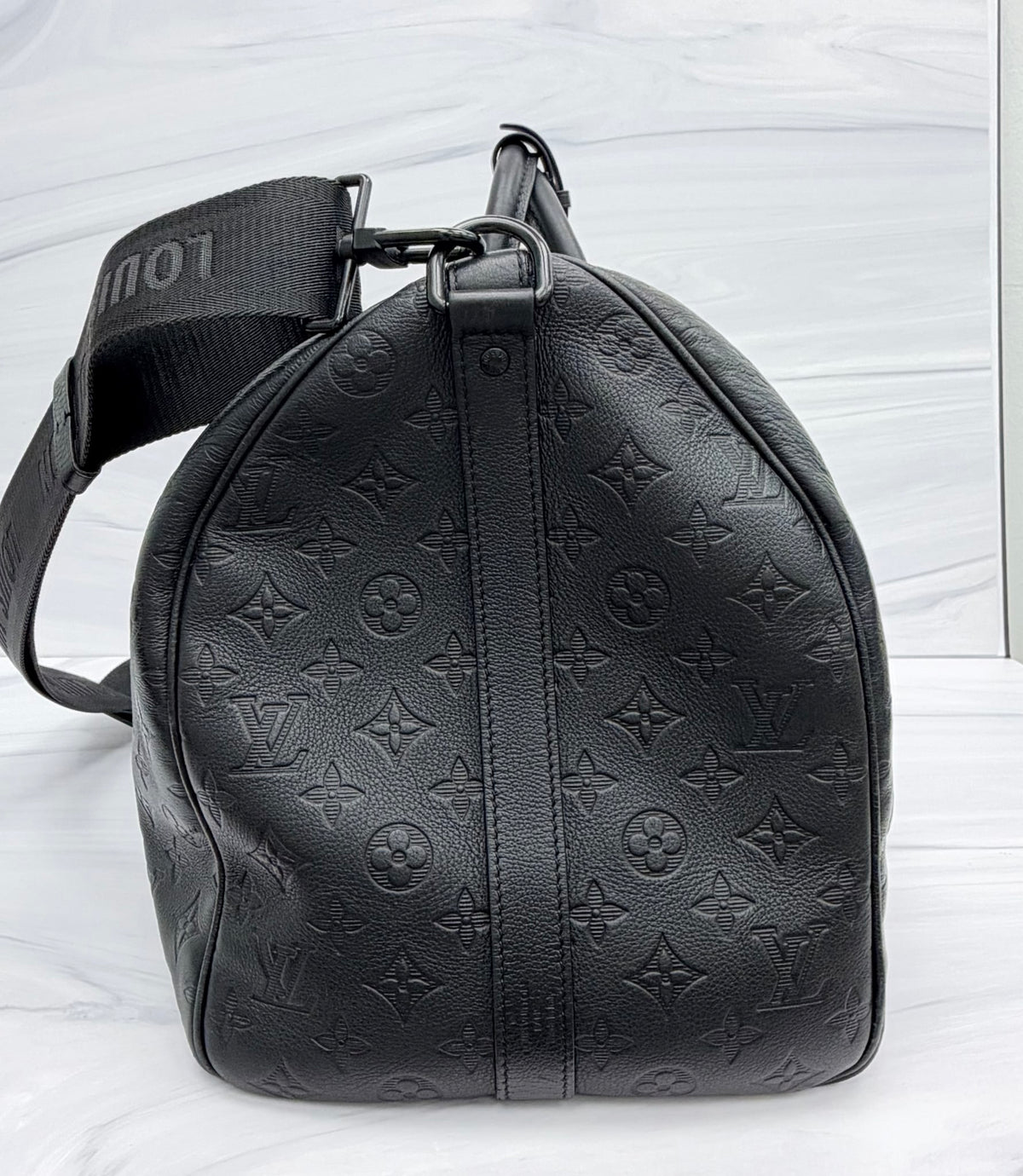 Louis Vuitton Black Monogram Shadow Keepall Bandouliere 50 Duffle Bag