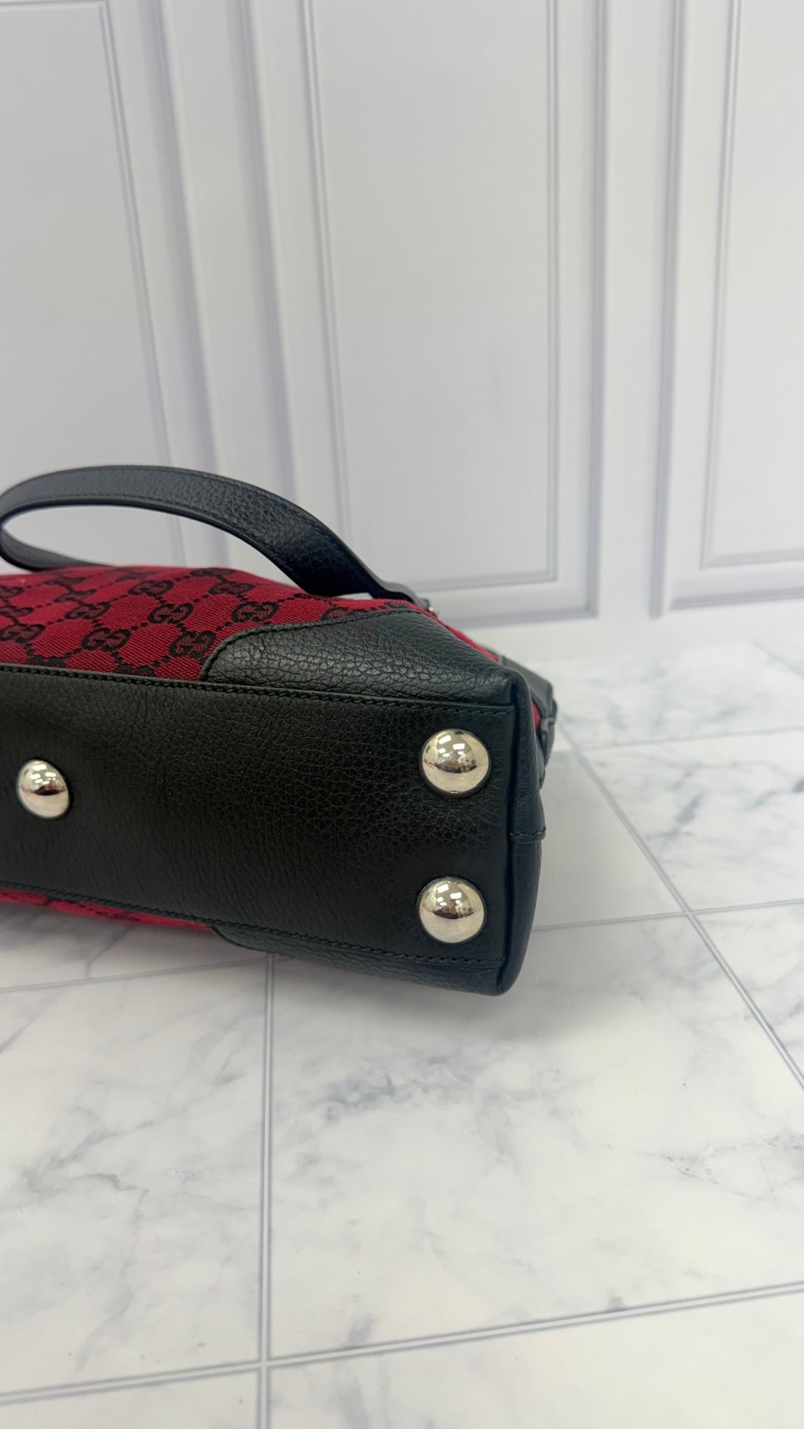 Gucci Red And Black GG Canvas Full Moon Handbag 