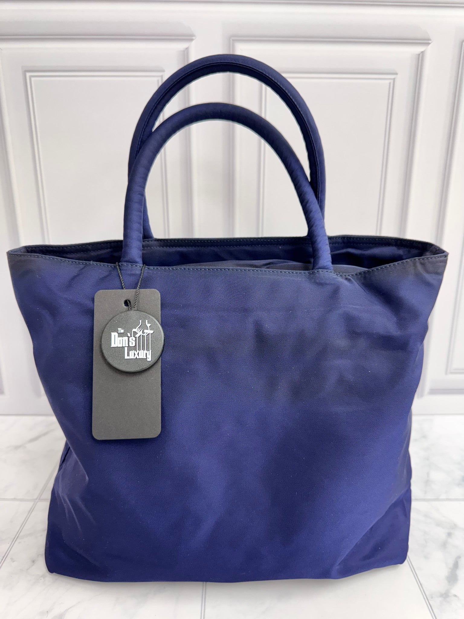 Prada Navy Nylon Small Tote Bag