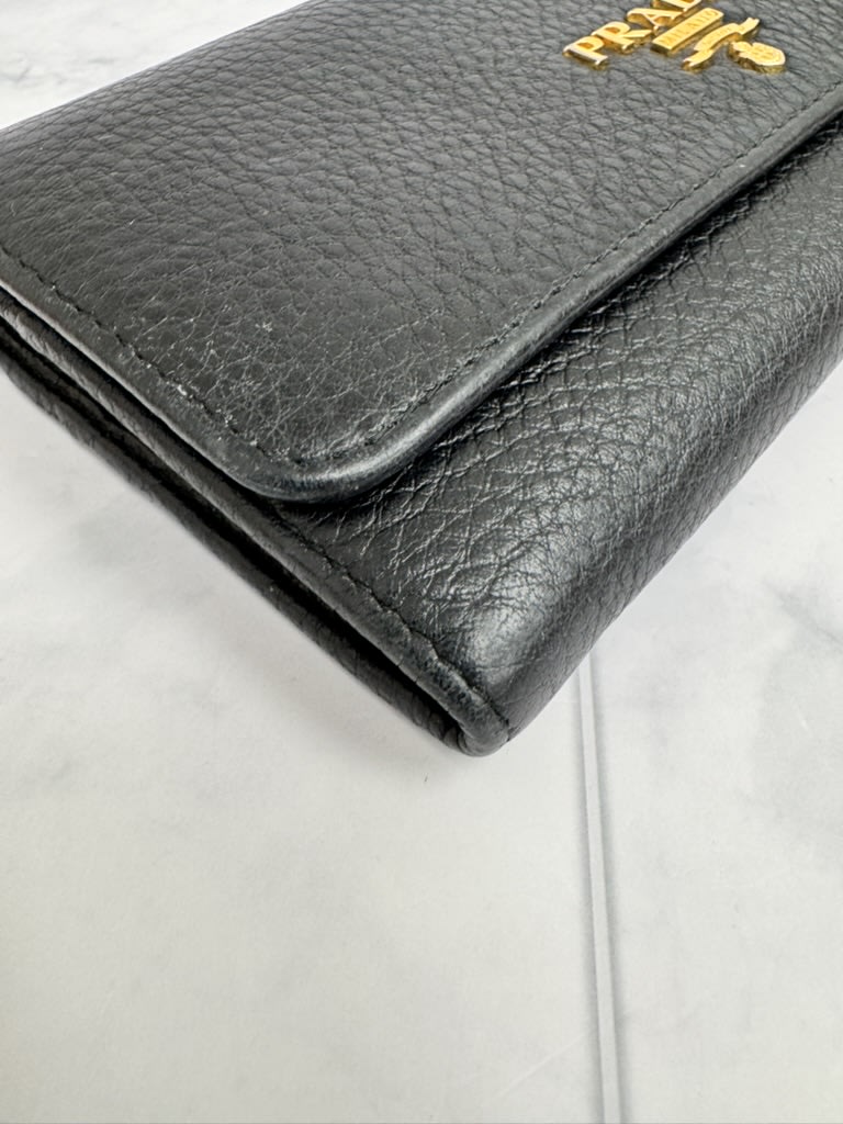 Prada Black Grained Leather Long Wallet
