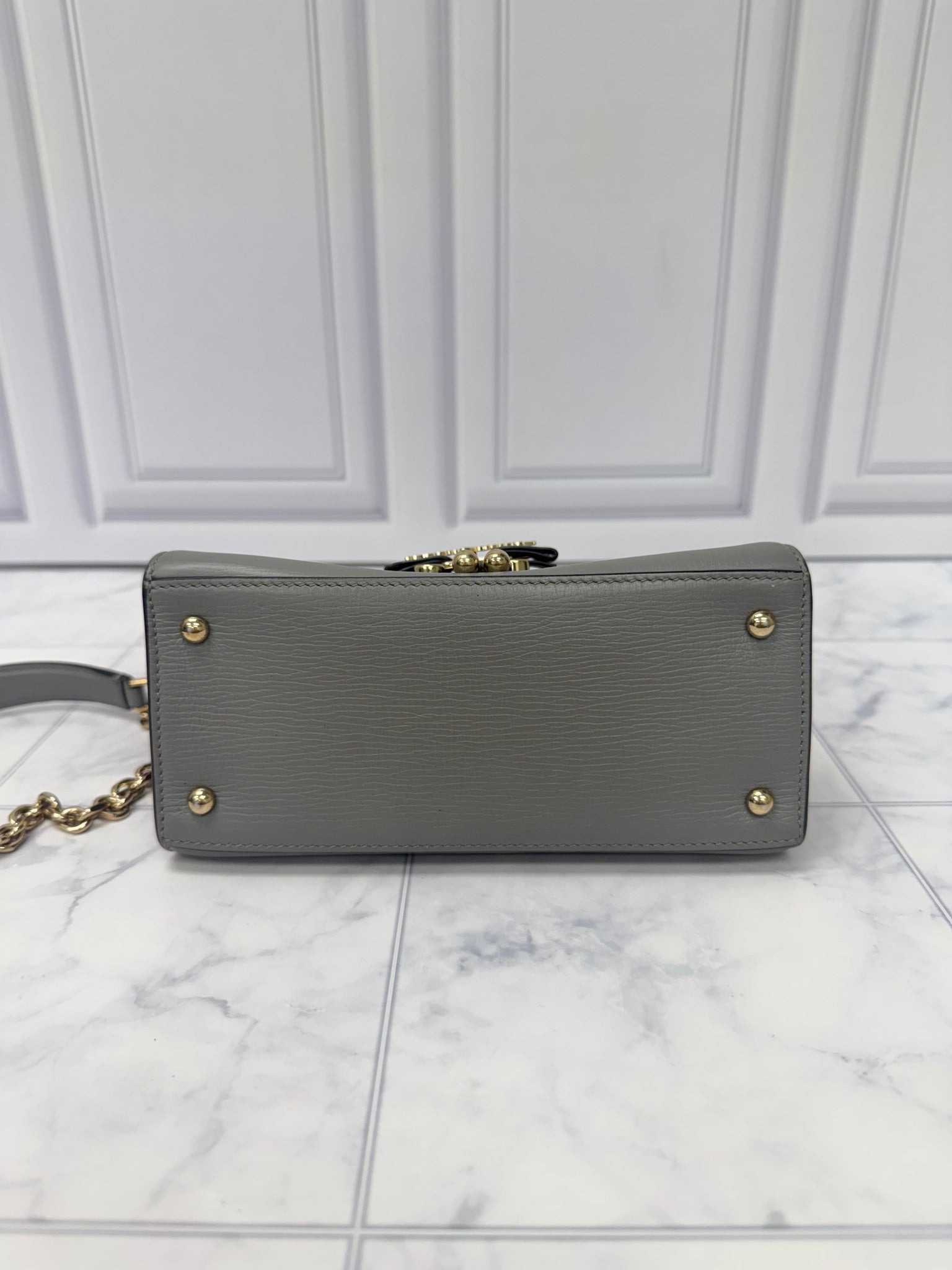 Salvatore Ferragamo Grey Leather Letty Top Handle Crossbody Bag