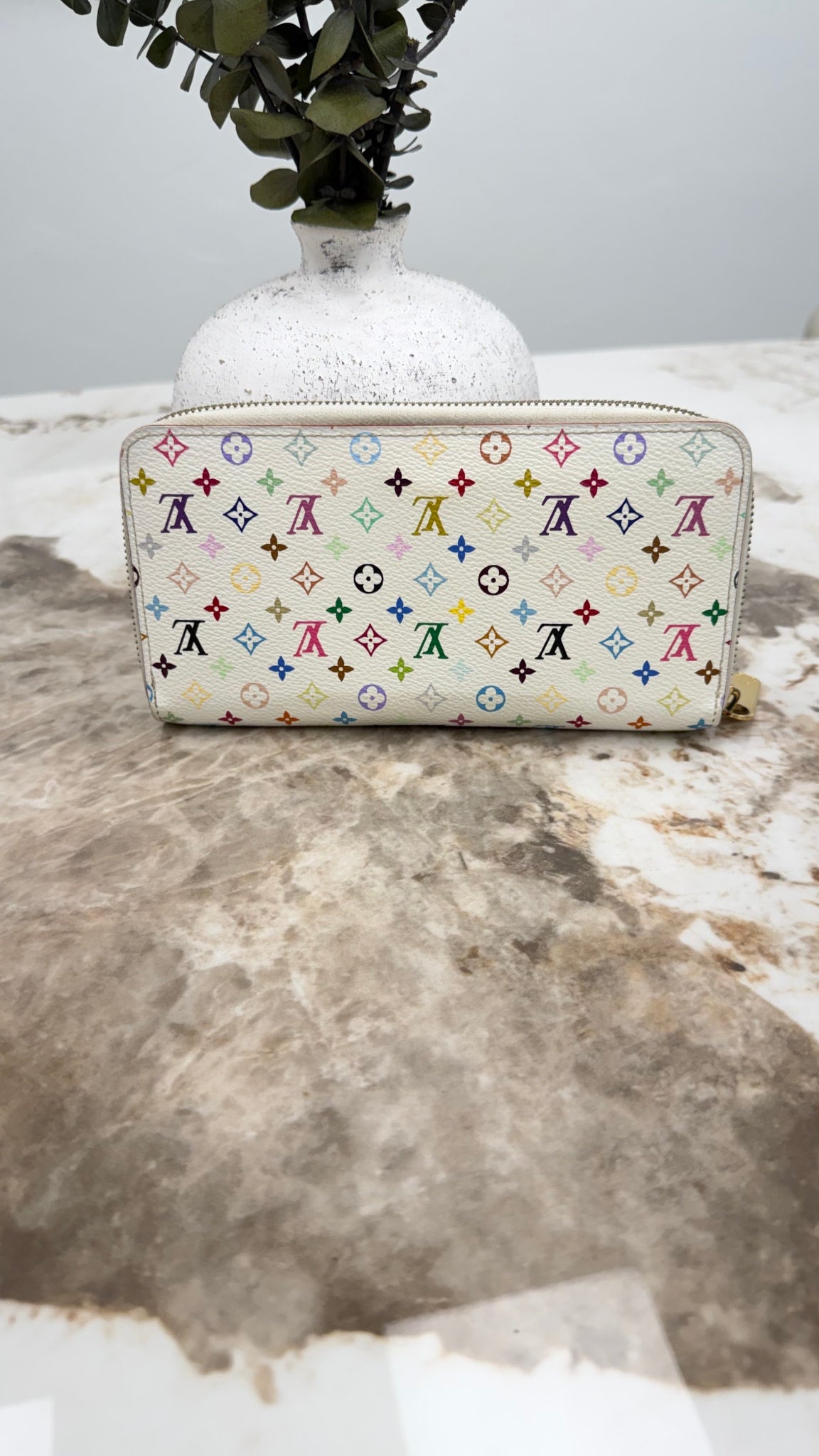 Louis Vuitton White Multicolor Monogram Zippy Wallet