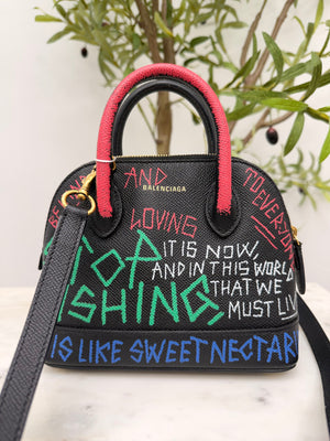 LIKE NEW - Balenciaga Black Leather Graffiti Ville XXS Top Handle Bag