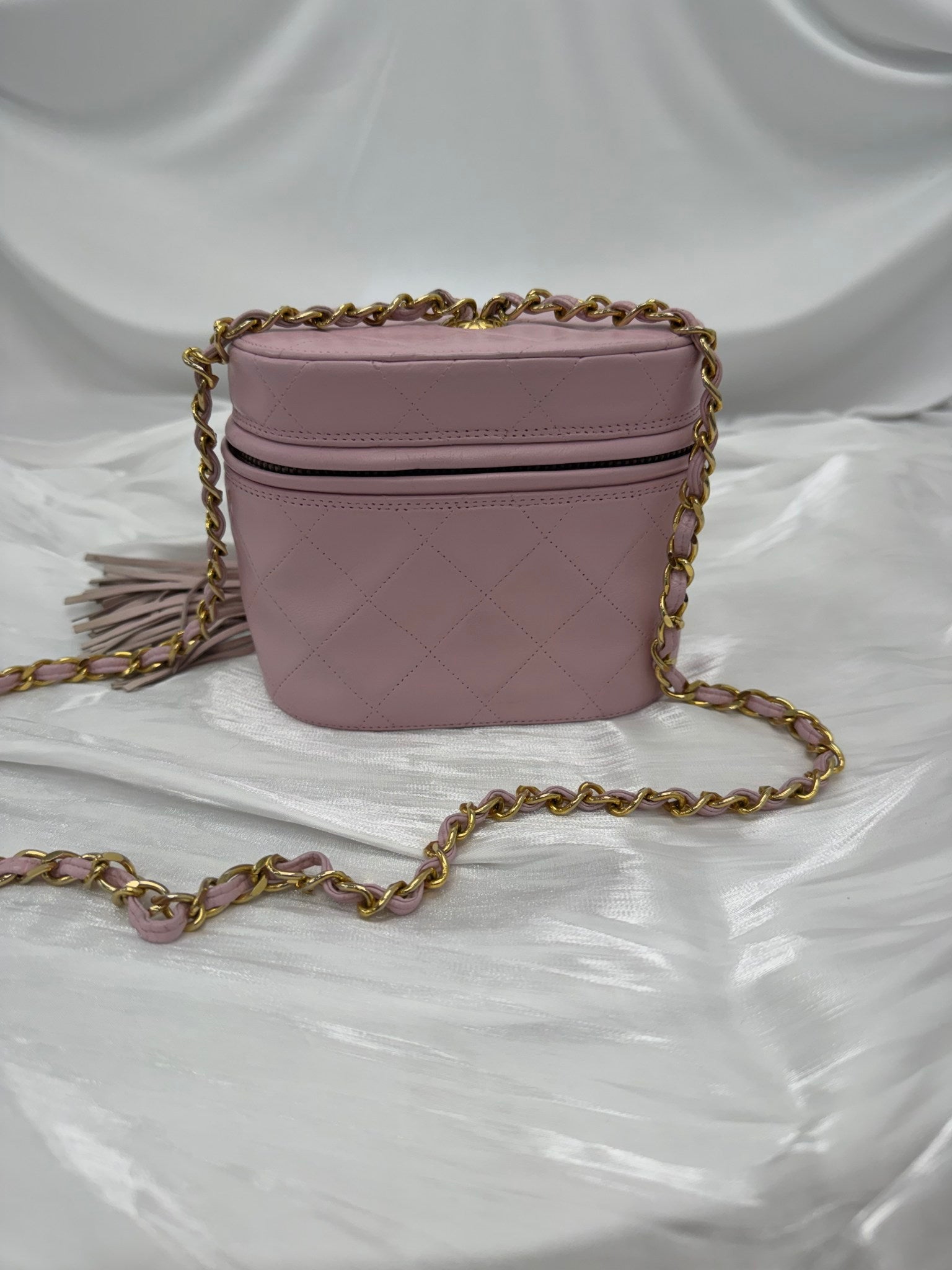 Chanel Pink Quilted Lambskin Round Vanity Bag
