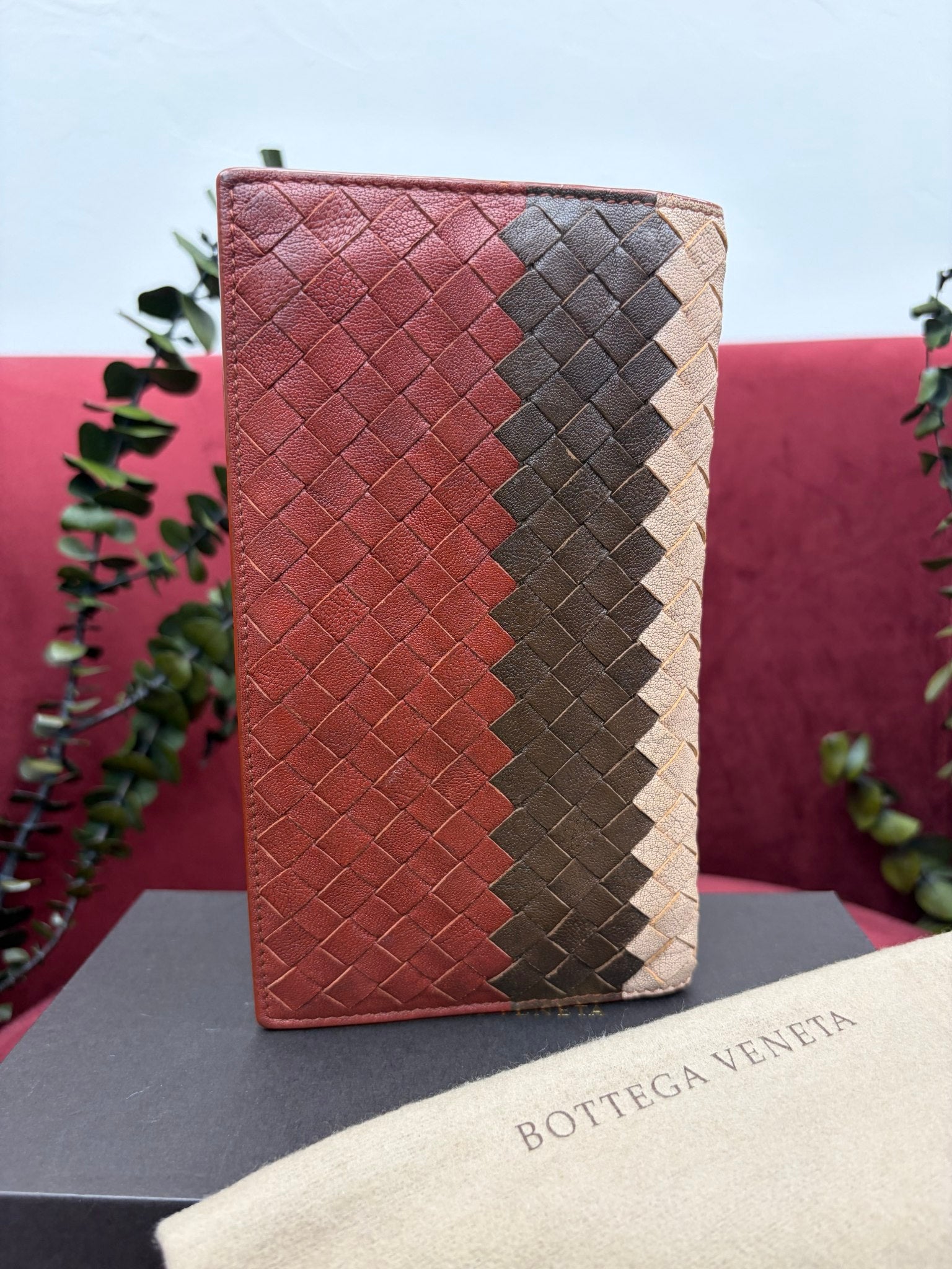 Bottega Veneta Tricolor Intrecciato Leather Long Wallet
