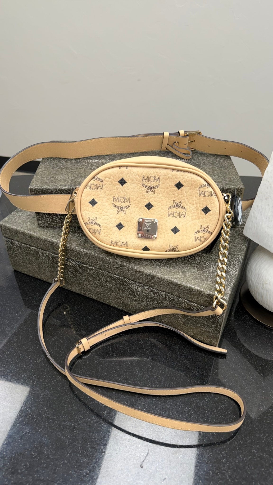 MCM Beige Visetos Coated Canvas Beltbag Crossbody Bag