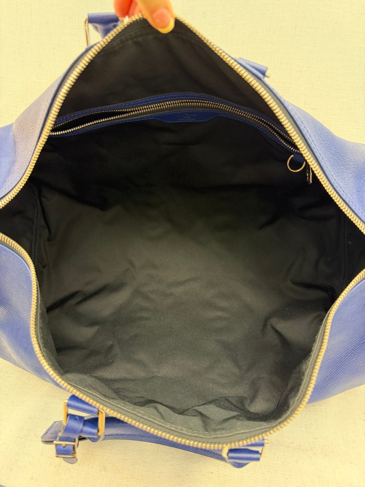 Louis Vuitton Cobalt Blue Monogram & Taiga Keepall Bandouliere 50