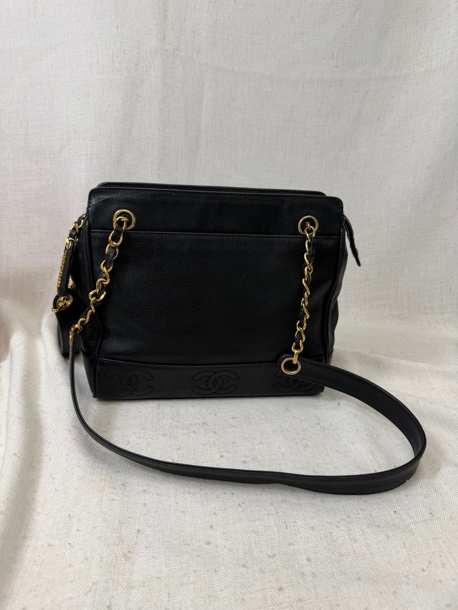 Chanel Black Caviar Leather Small  Triple Coco Tote Bag 