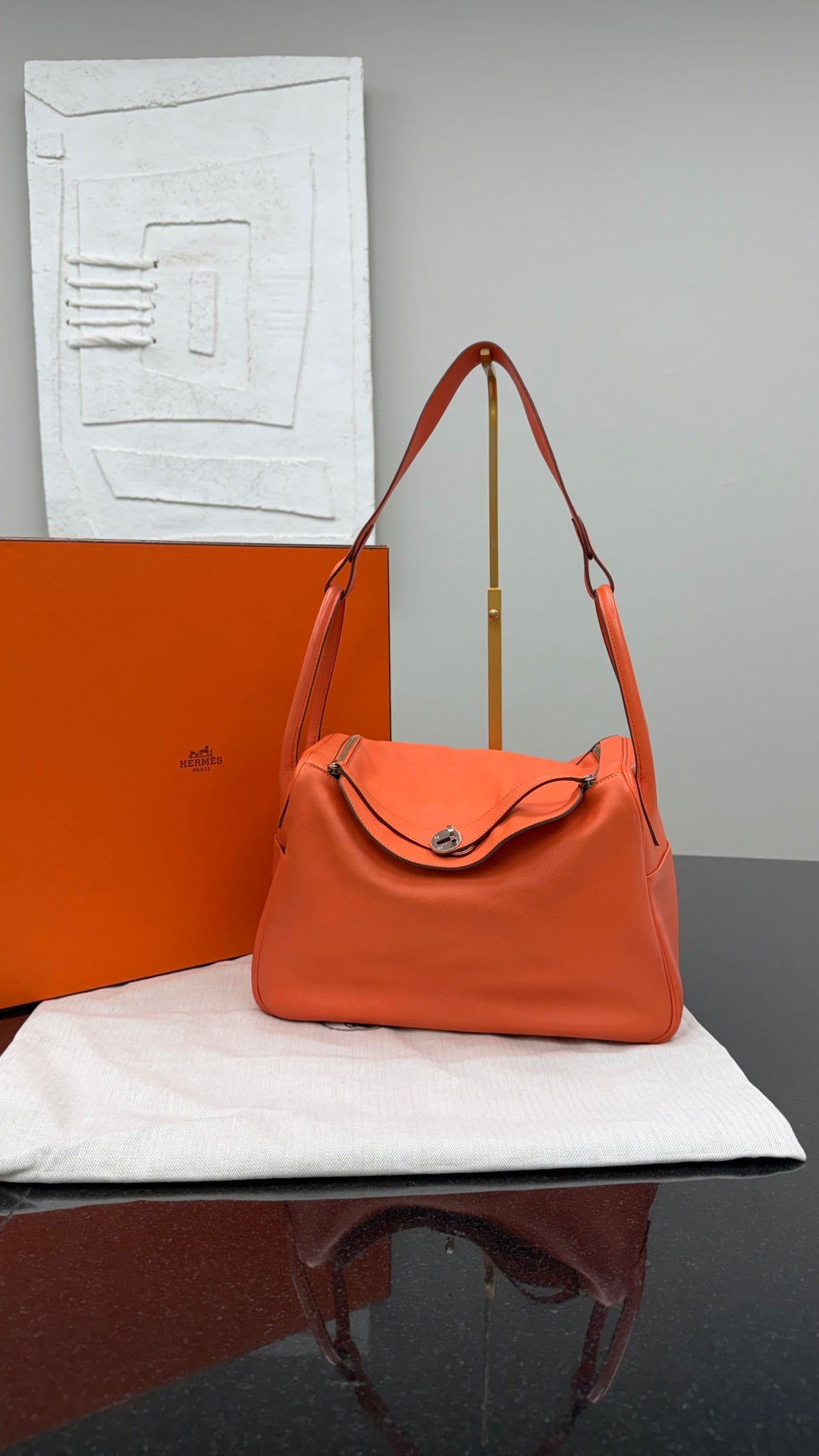 Hermes Orange Evercolor Leather Lindy 34 Handbag