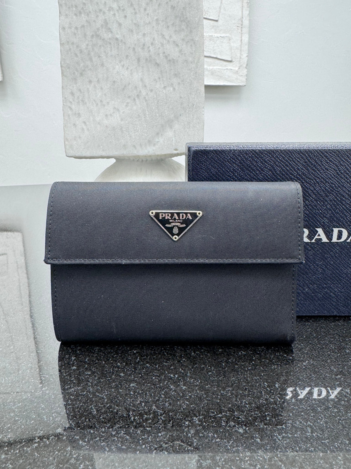 Prada Black Nylon Compact Snap Wallet