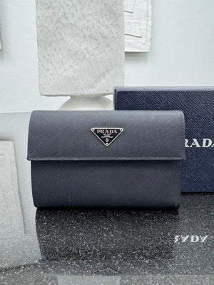 Prada Black Nylon Compact Snap Wallet