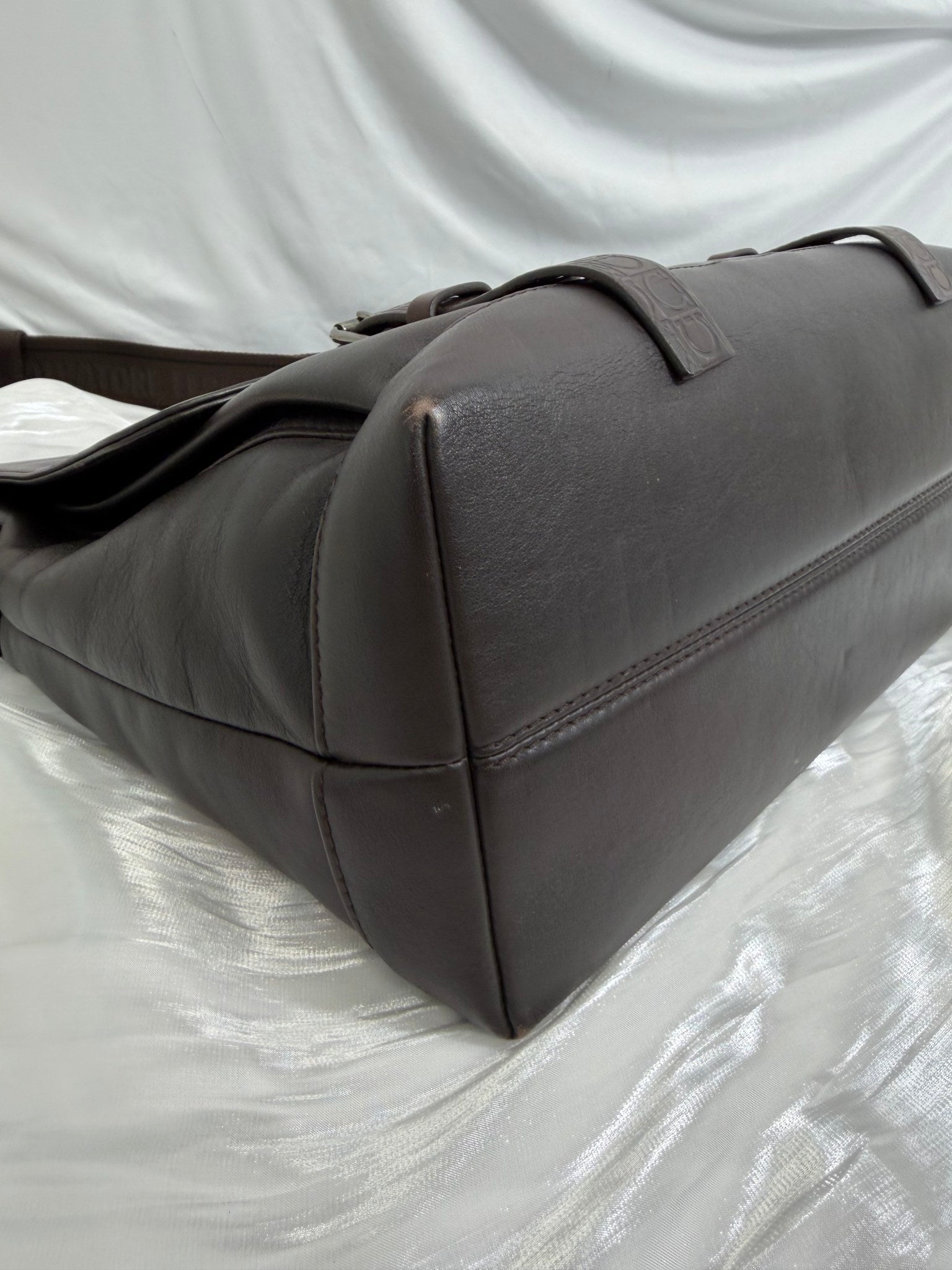 Salvatore Ferragamo Dark Brown Leather Double Strap Briefcase