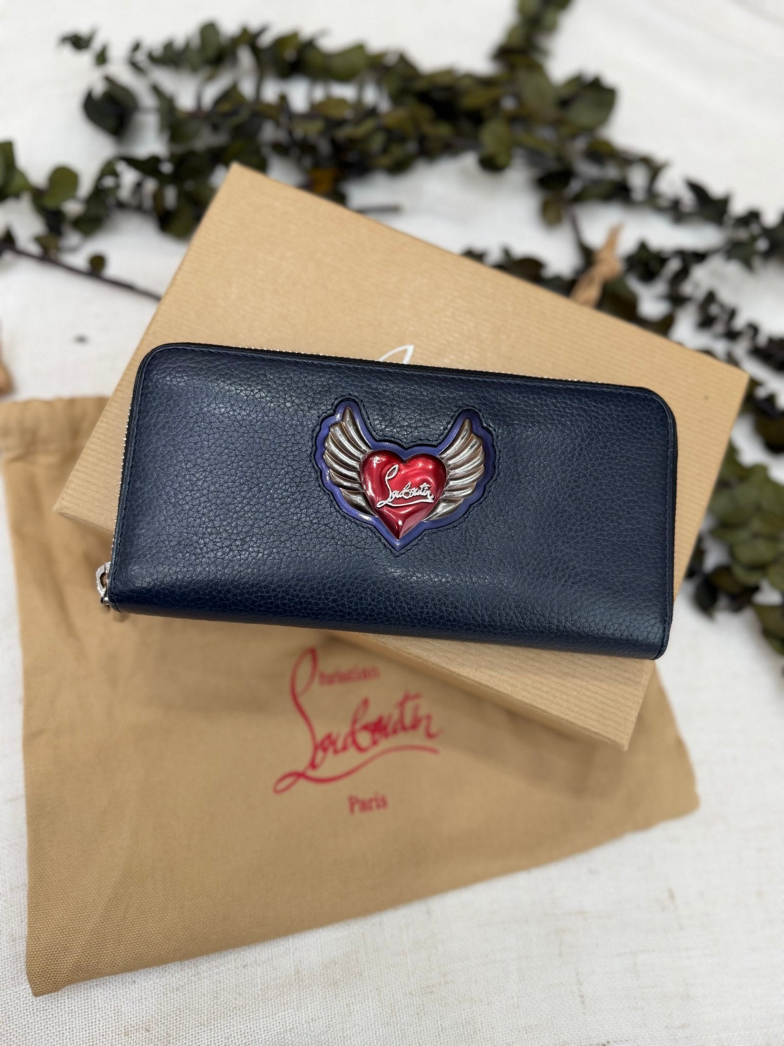 Christian Louboutin Blue Leather Heart Zippy Wallet
