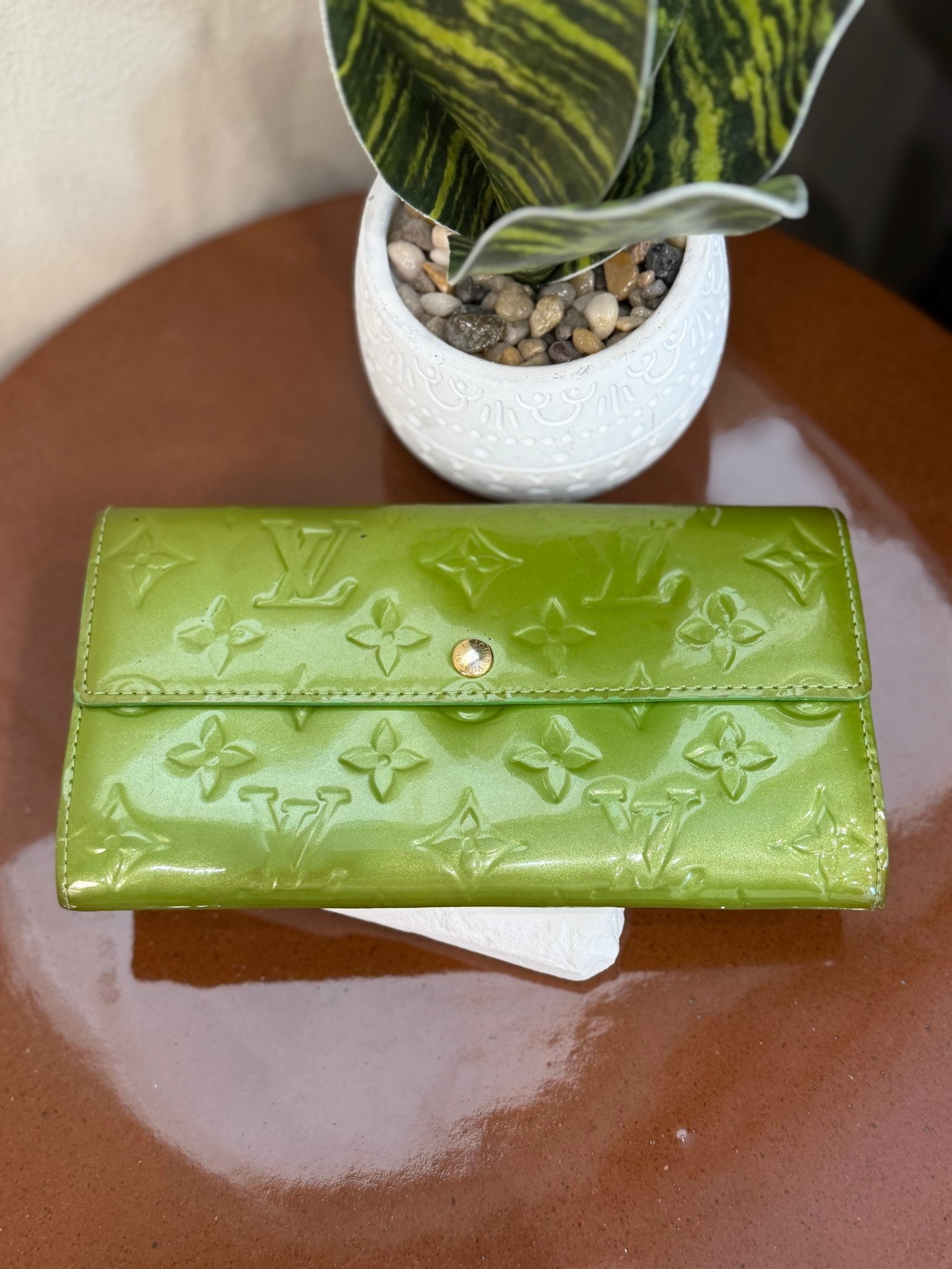 Louis Vuitton Green Vernis Leather Long Snap Wallet