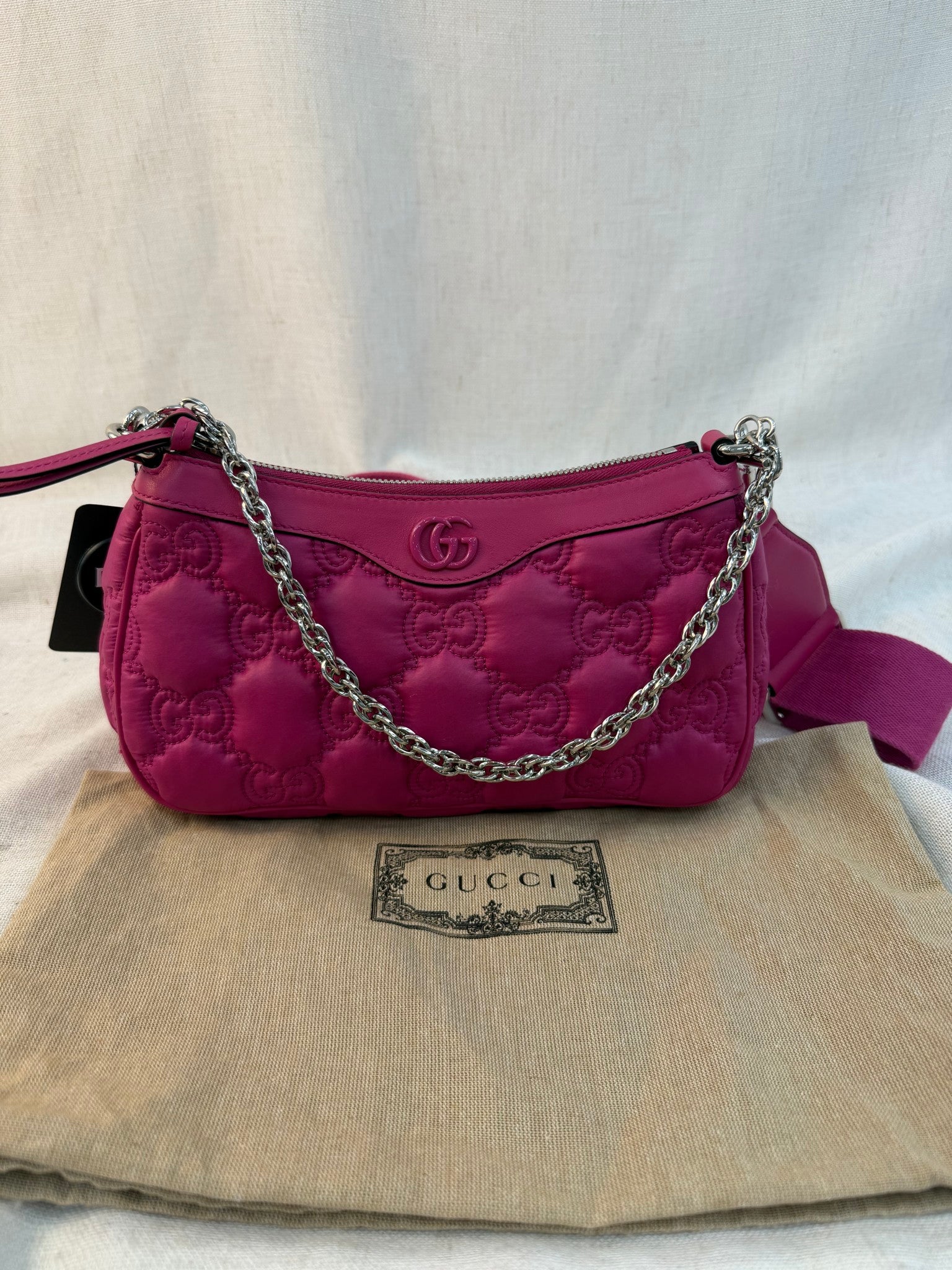 Gucci Pink Nylon GG Matelasse Quilted Shoulder Bag 