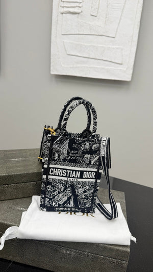 Christian Dior Black And White Canvas Vertical Mini Book Crossbody Tote Bag