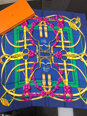 Hermes Blue Grand Manege Carre 90 Silk Scarf