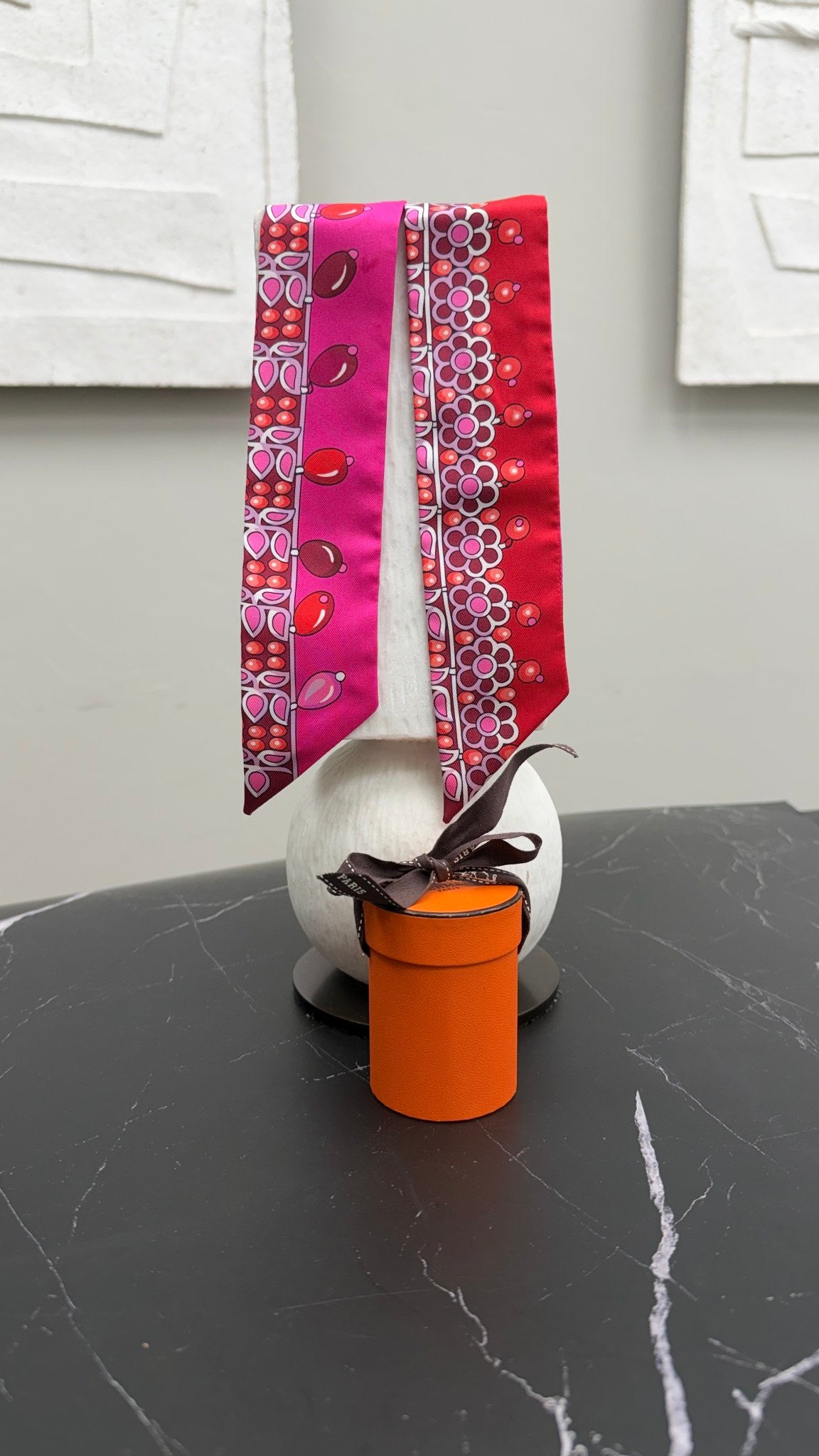 Hermes Pink And Red Silk Twilly