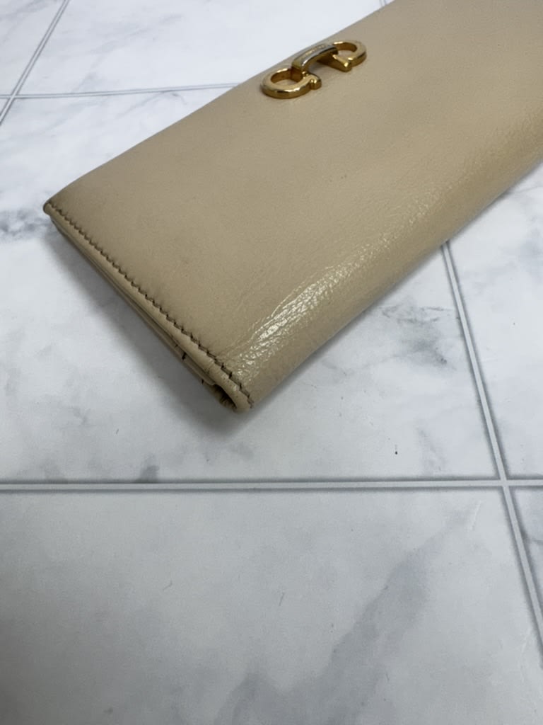 Salvatore Ferragamo Beige Grained Leather Long Wallet