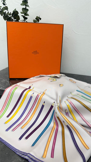 Hermes Multicolor Silk A Vos Crayon Carre 90 Scarf
