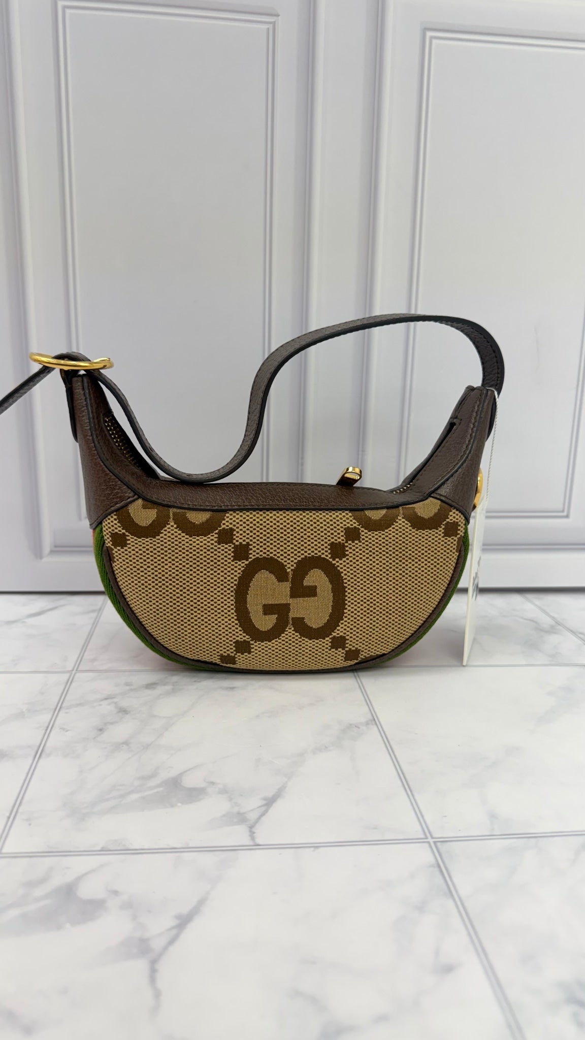 Gucci Brown Jumbo GG Canvas Mini Ophidia Shoulder Bag