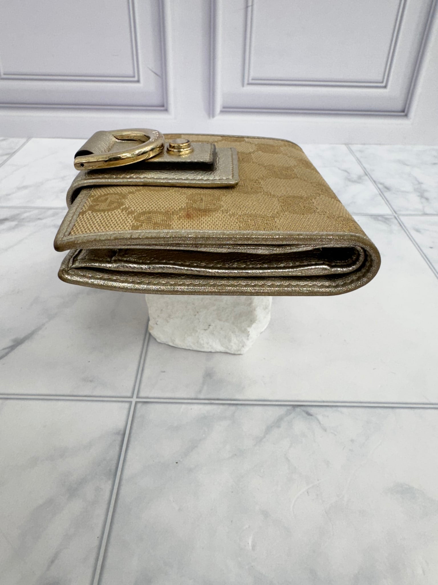 Gucci Beige GG Canvas Compact Snap Wallet