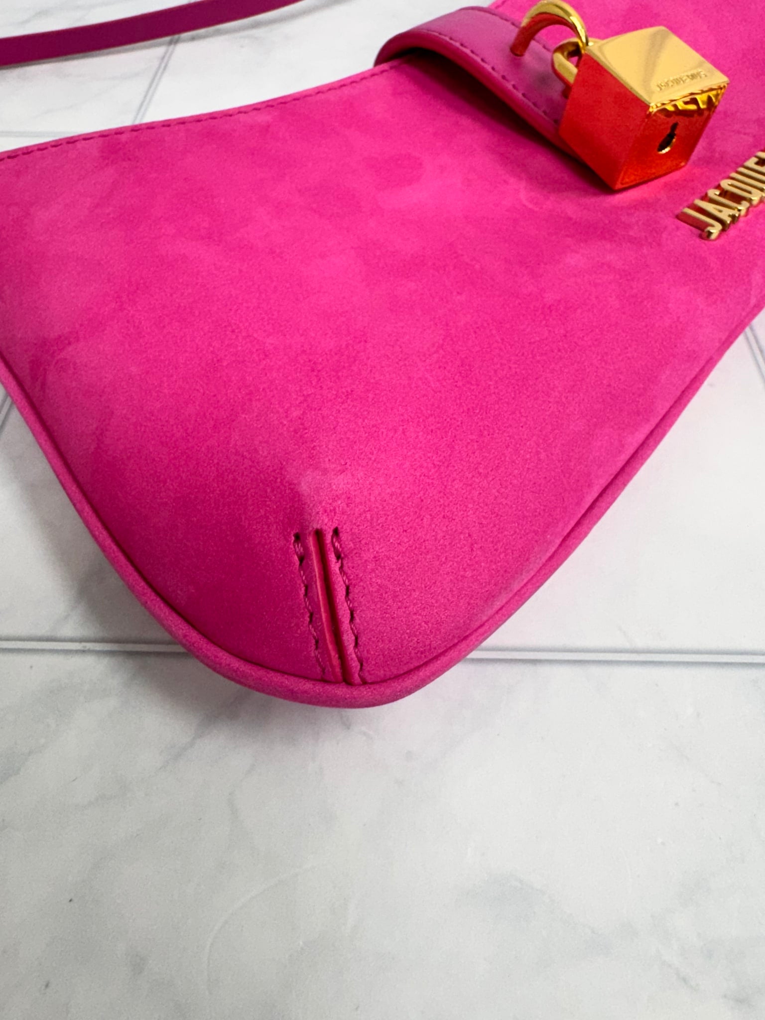 Jacquemus Pink Suede Le Bisou Cadenas Shoulder Bag 