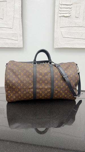 Louis Vuitton Monogram Macassar Keepall Bandouliere 55 Duffle Bag