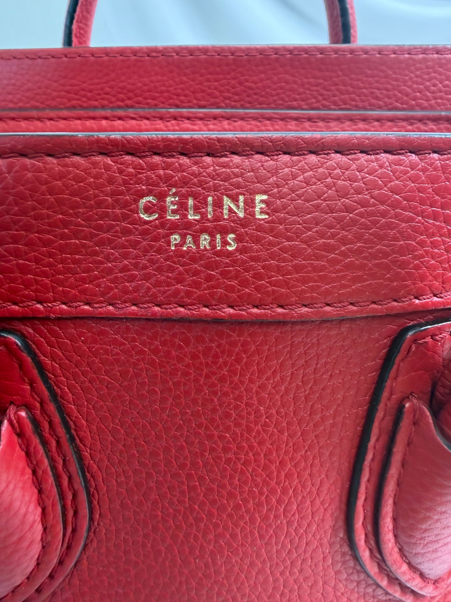Celine Red Leather Nano Luggage Tote