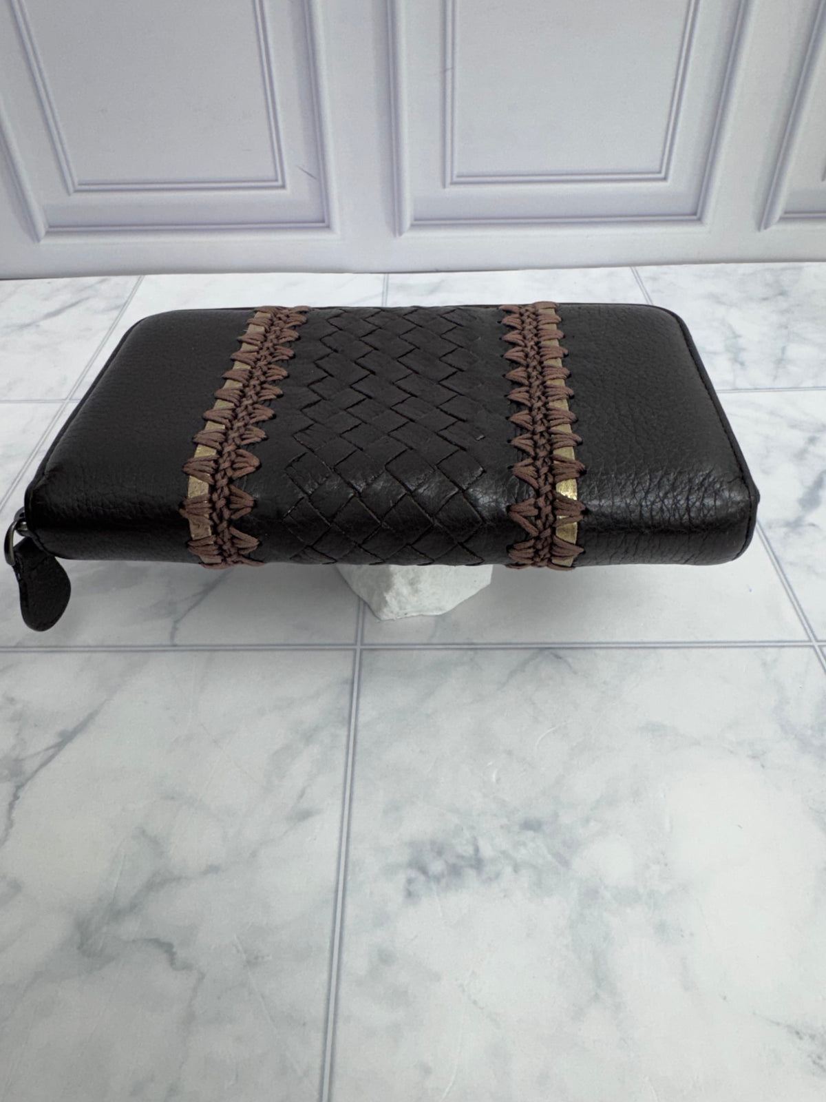 Bottega Veneta Brown Intrecciato Leather Zippy Wallet