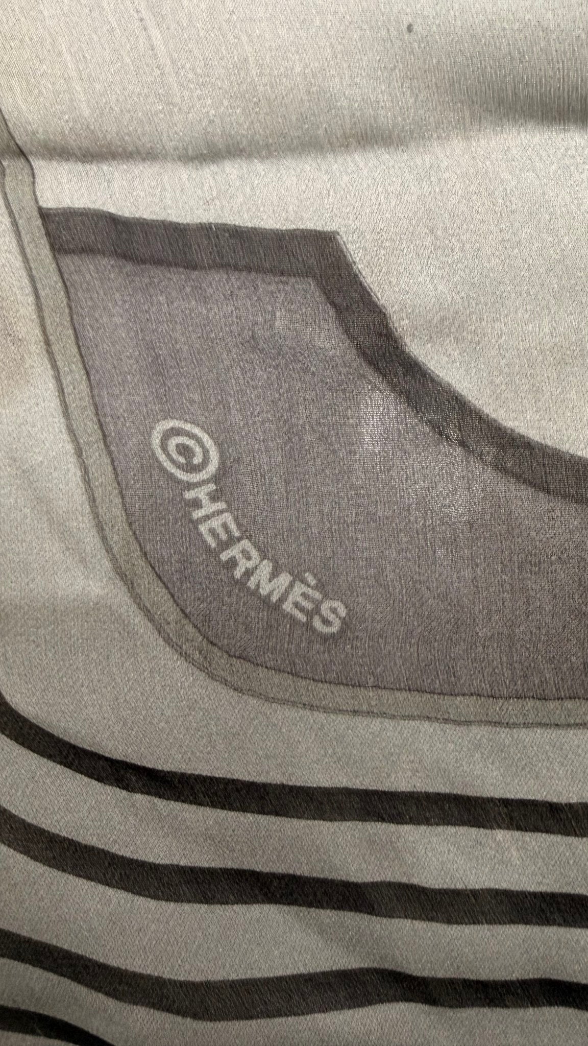 Hermes Grey & Black Silk Clic-Clac Muffler Scarf 