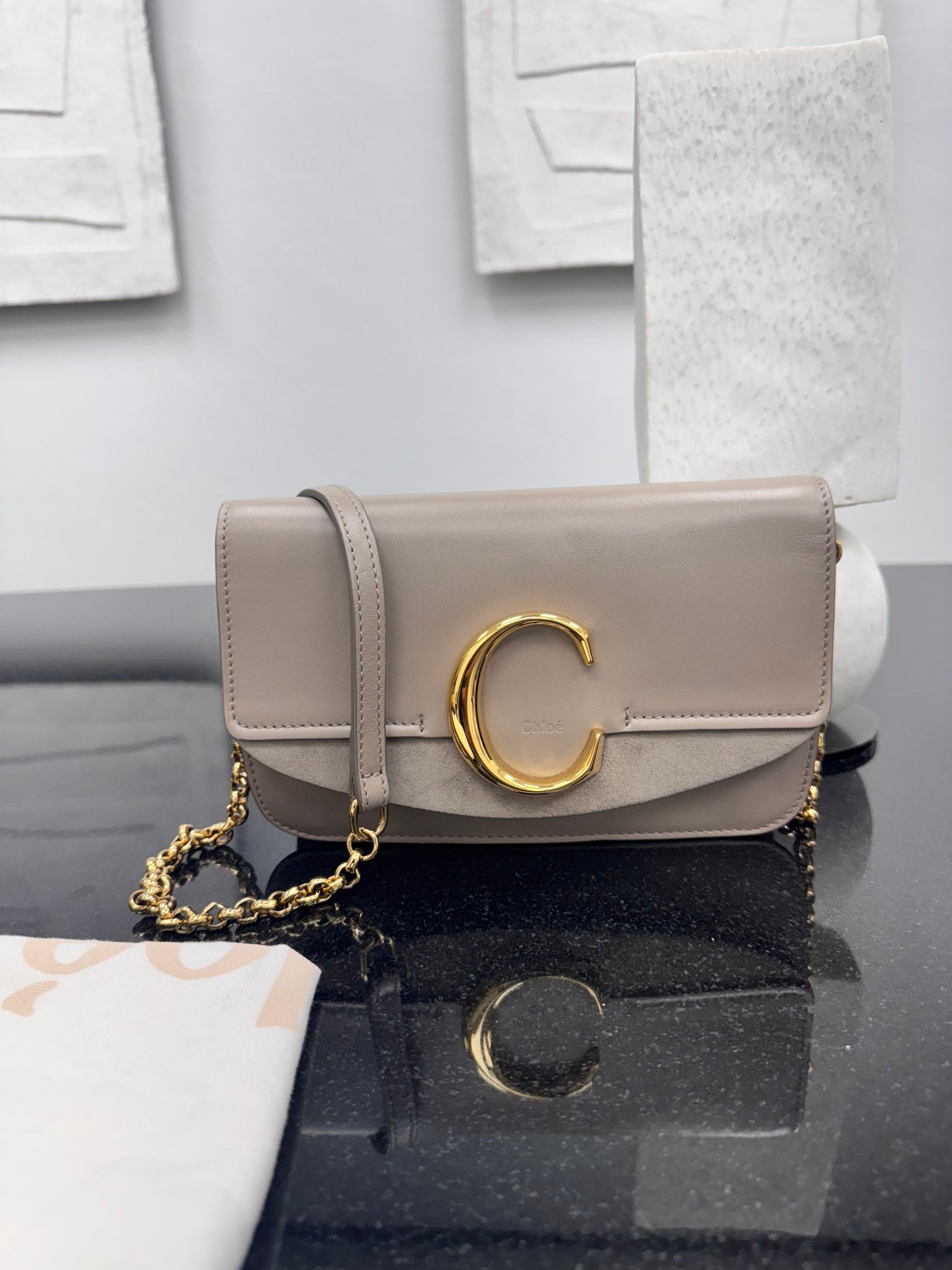 Chloe Taupe Leather C Chain Crossbody Bag