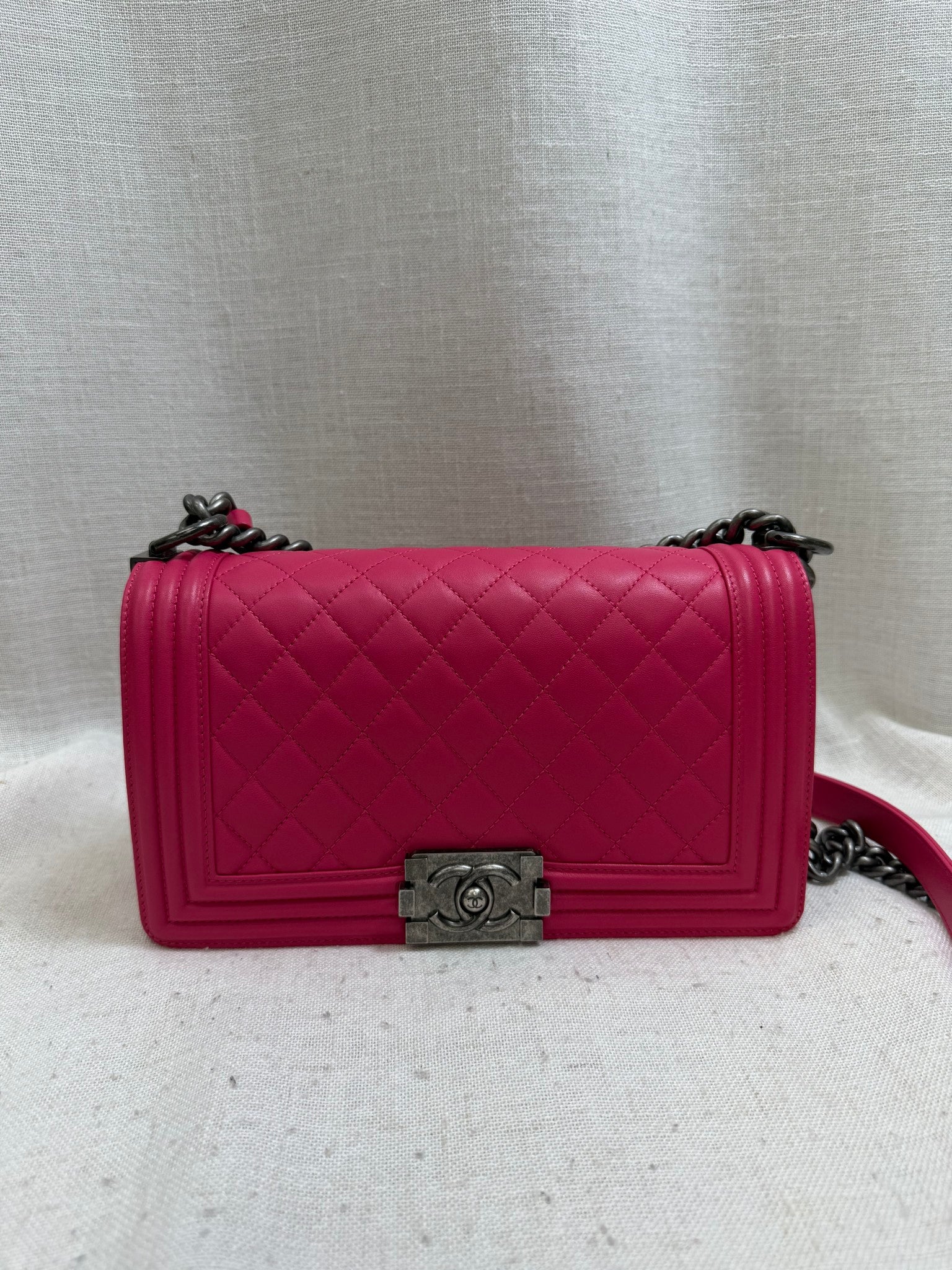 Chanel Hot Pink Lambskin Medium Boy Bag 