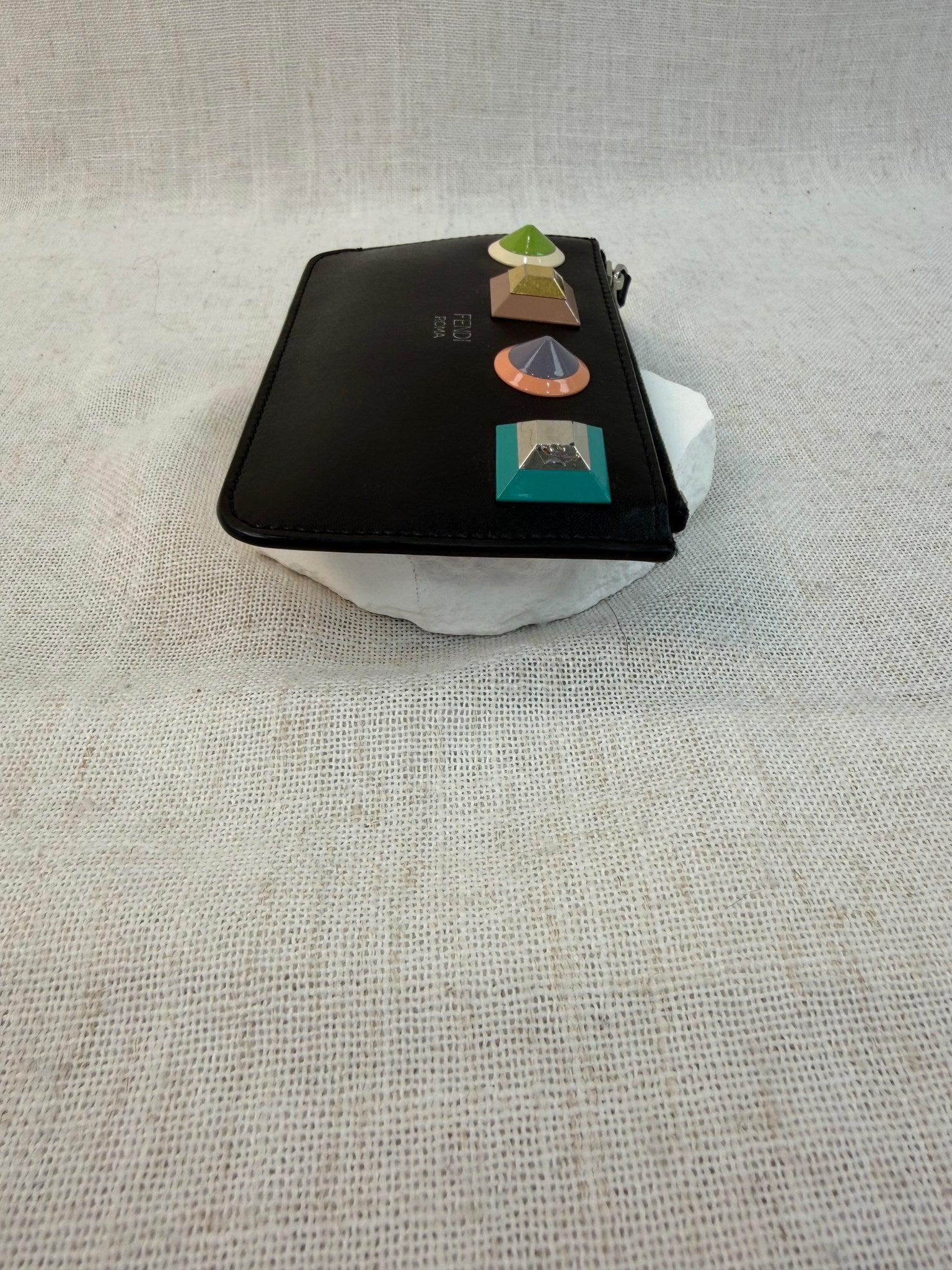 Fendi Black Leather Studded Coin Pouch