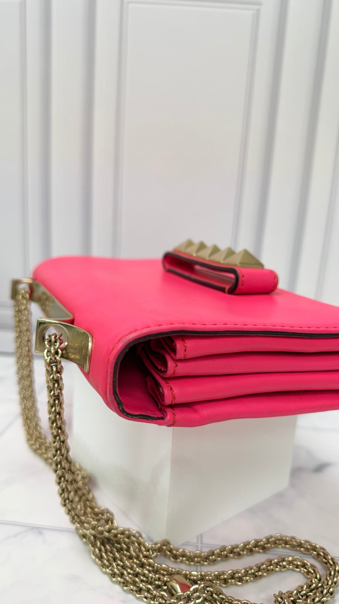 Valentino Neon Pink Leather Rockstud Shoulder Bag 