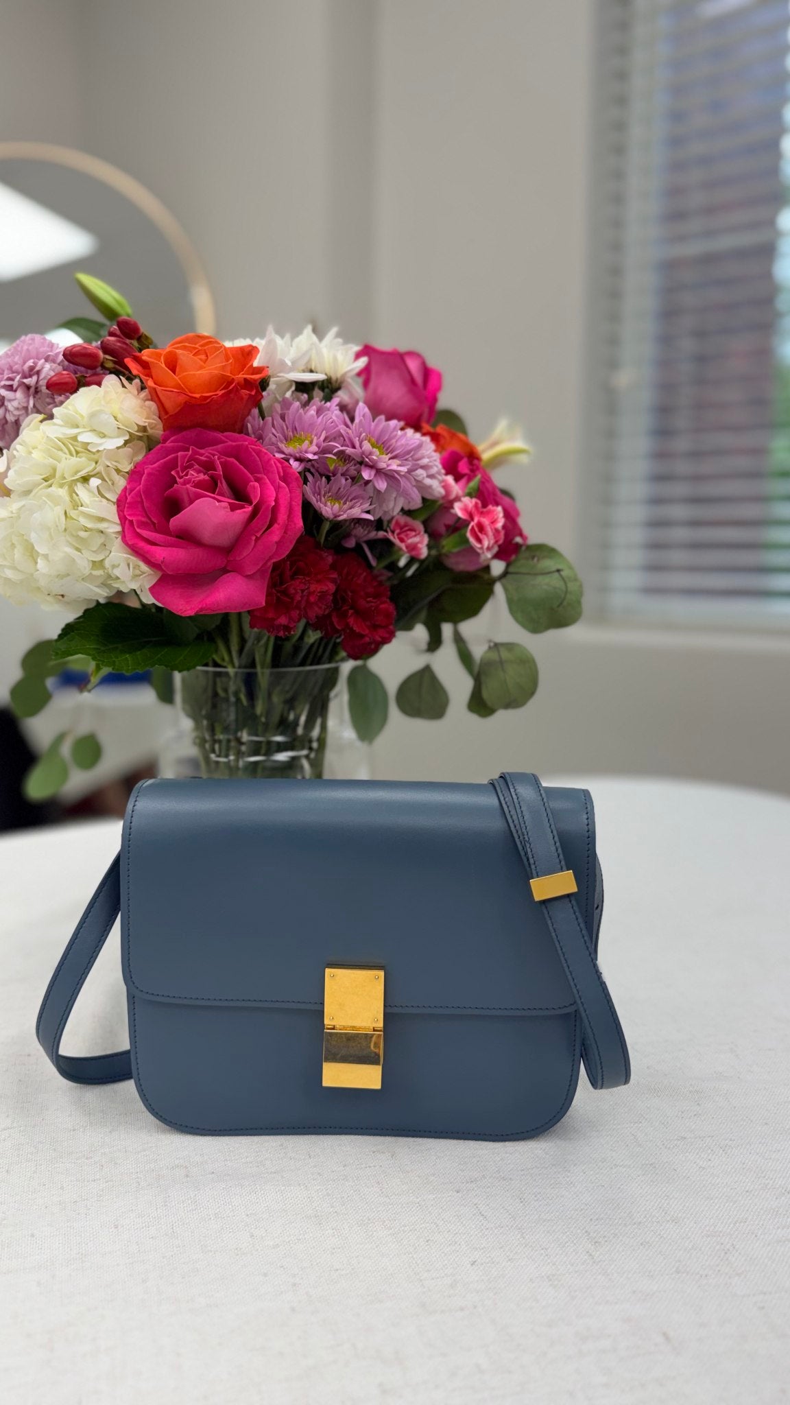 Celine Blue Leather Medium Classic Box Flap Bag 