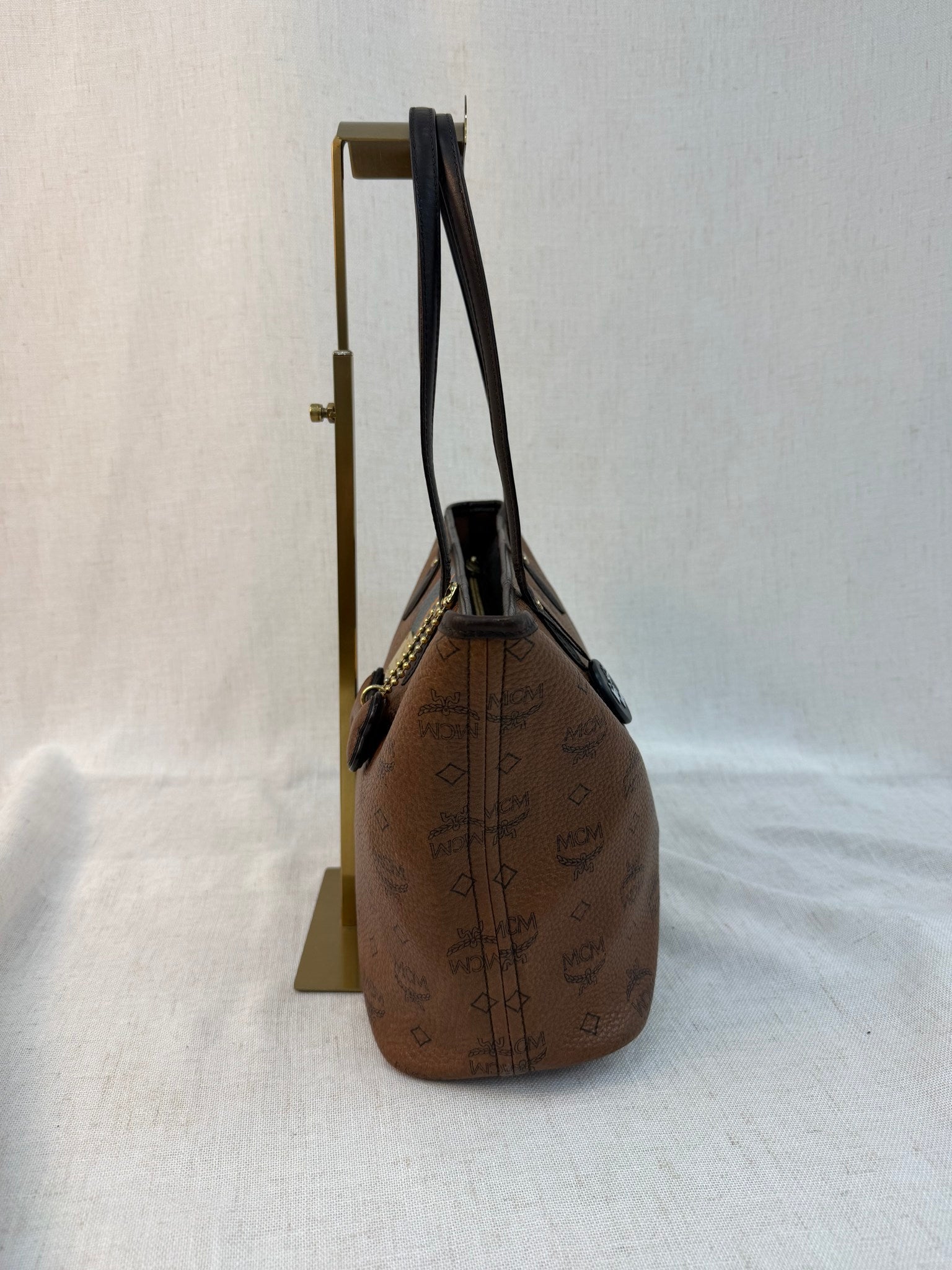MCM Brown Coated Canvas Visetos Tote Bag