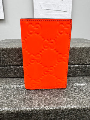 LIKE NEW - Gucci Neon Orange GG Embossed Leather Card Case