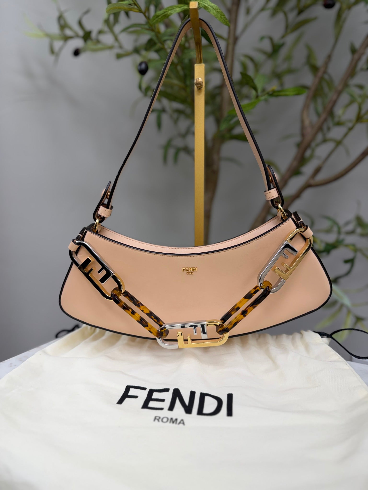 Fendi Peach Leather O'Lock Swing Bag