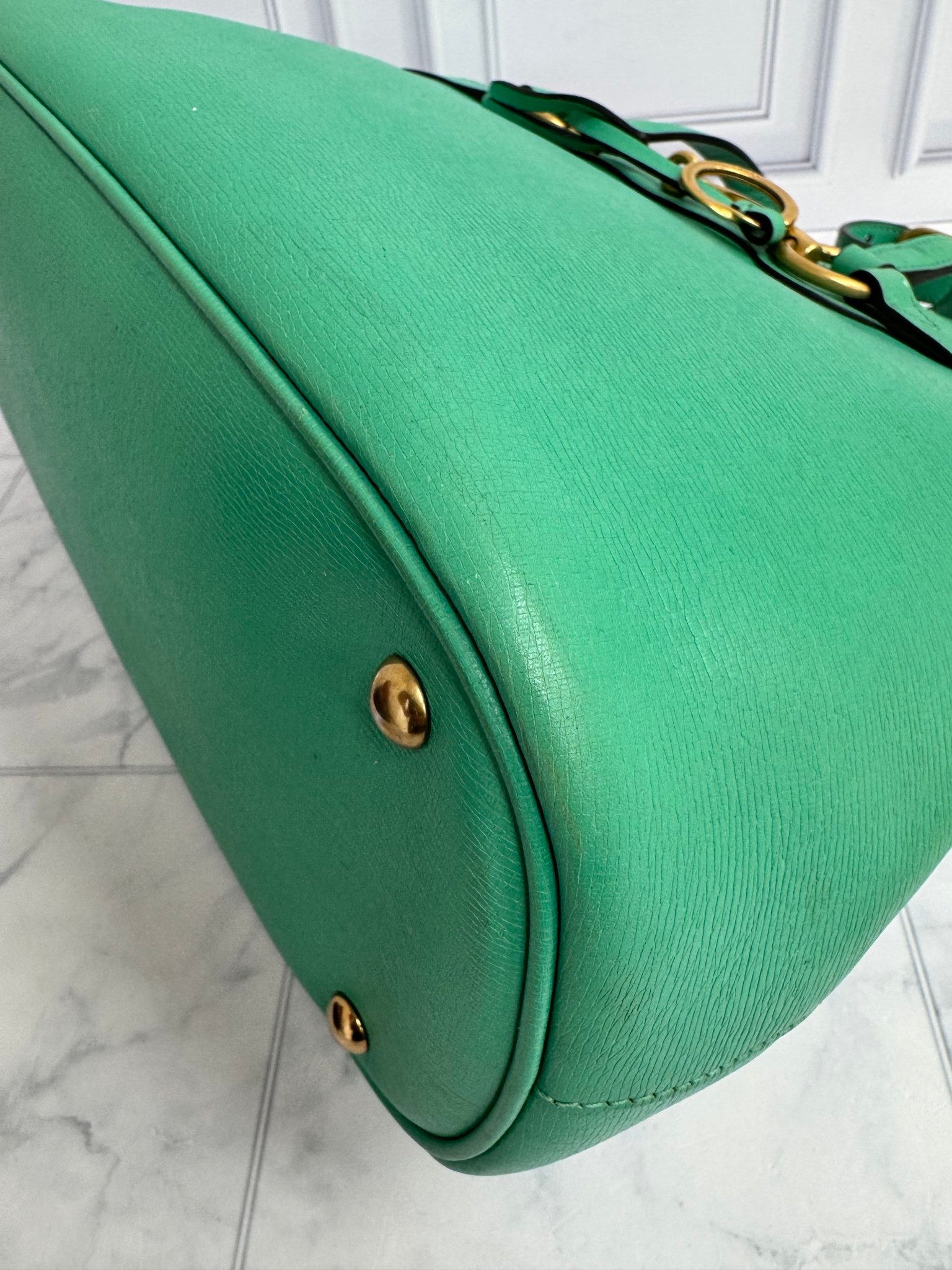 Gucci Green Grained Leather Medium Bright Bit Tote Bag