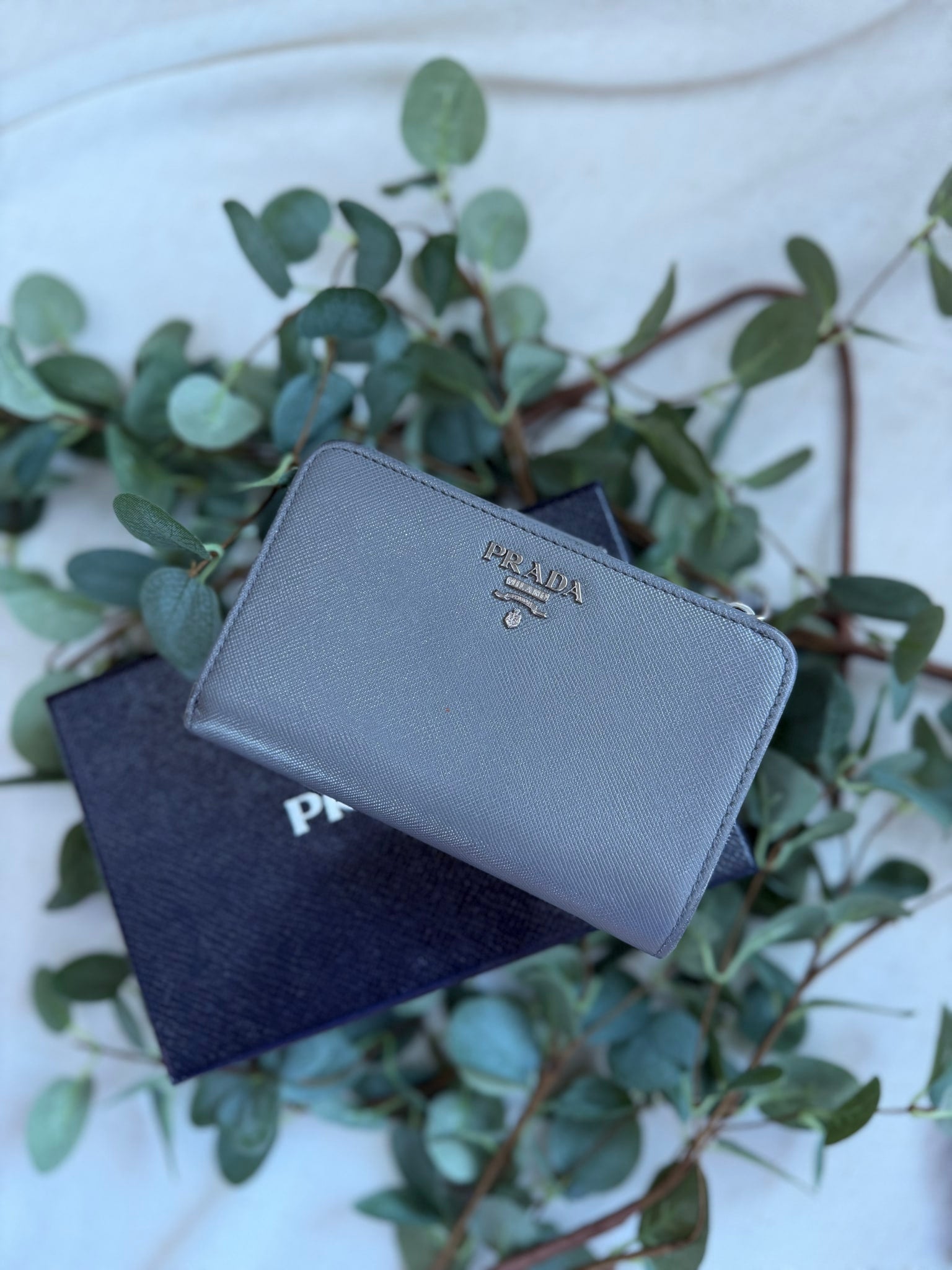 Prada Gray Saffiano Leather Compact Wallet