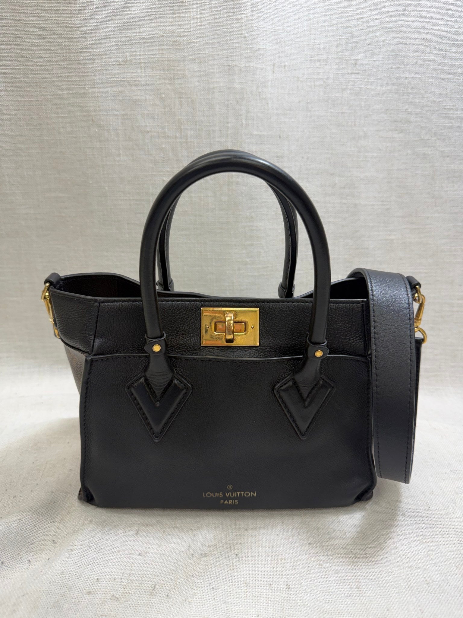 Louis Vuitton Black Monogram Leather On My Side PM Tote Bag 
